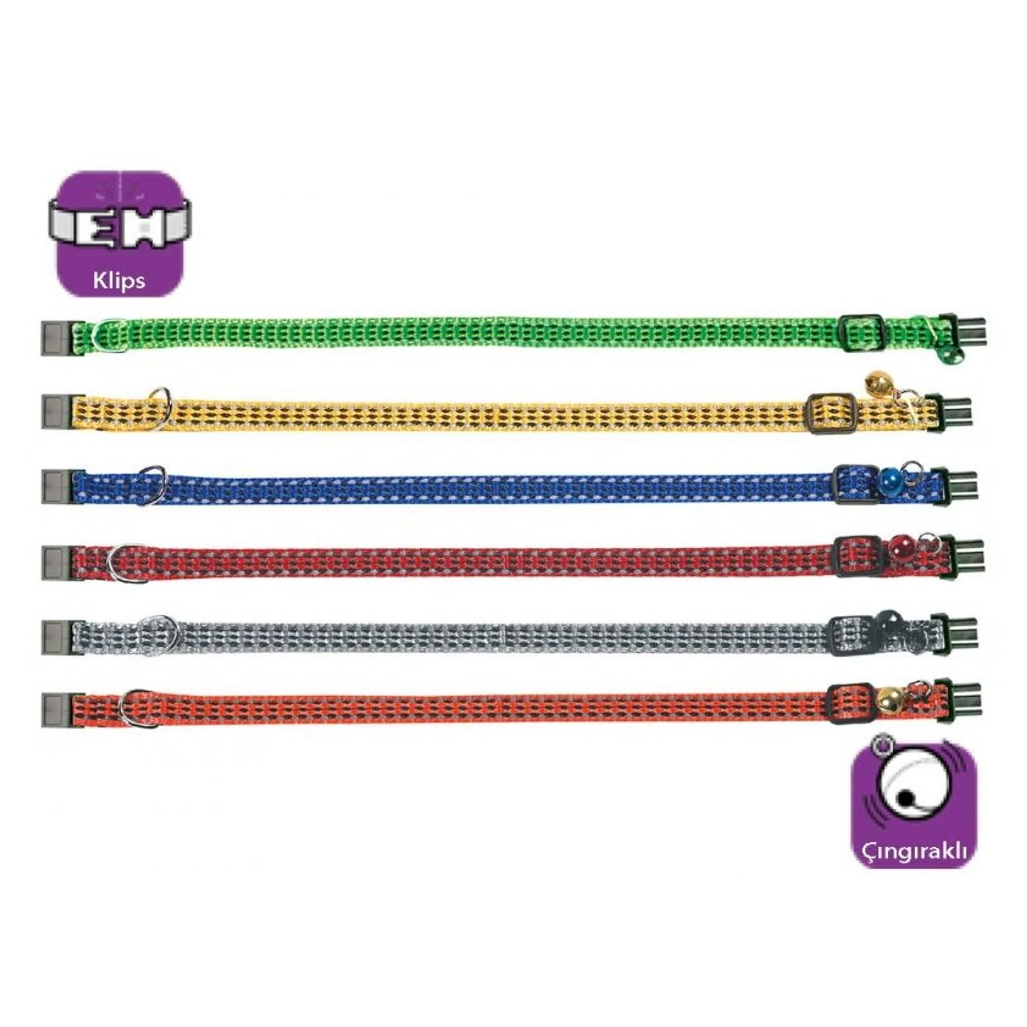 Karlie Çıngıraklı Karışık Renkli Kedi Tasması 25-35 CM