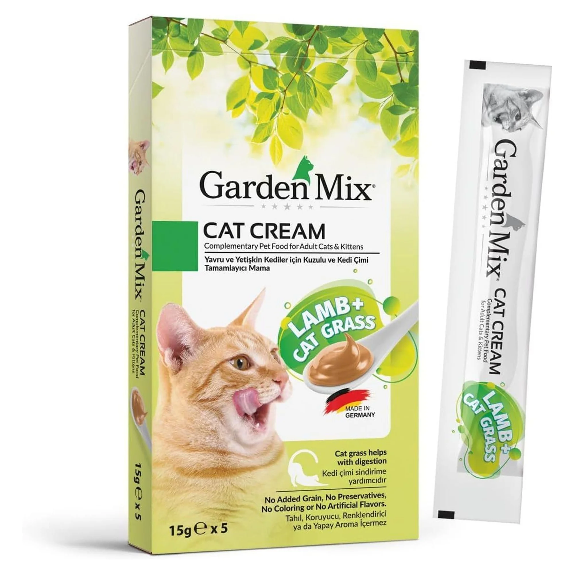 Garden Mix Kuzu Etli v Kedi Çimli Sindirim Destekleyici Krem Kedi Maması 5x15 G