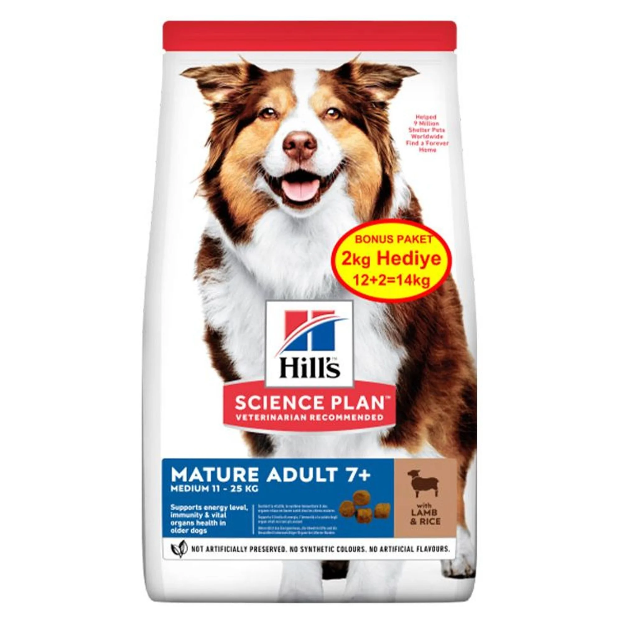 Hill's Science Plan Hill's Mature Adult 7+ Yaş Pirinç ve Kuzu Etli Orta Irk Yaşlı Köpek Maması 12+2 KG
