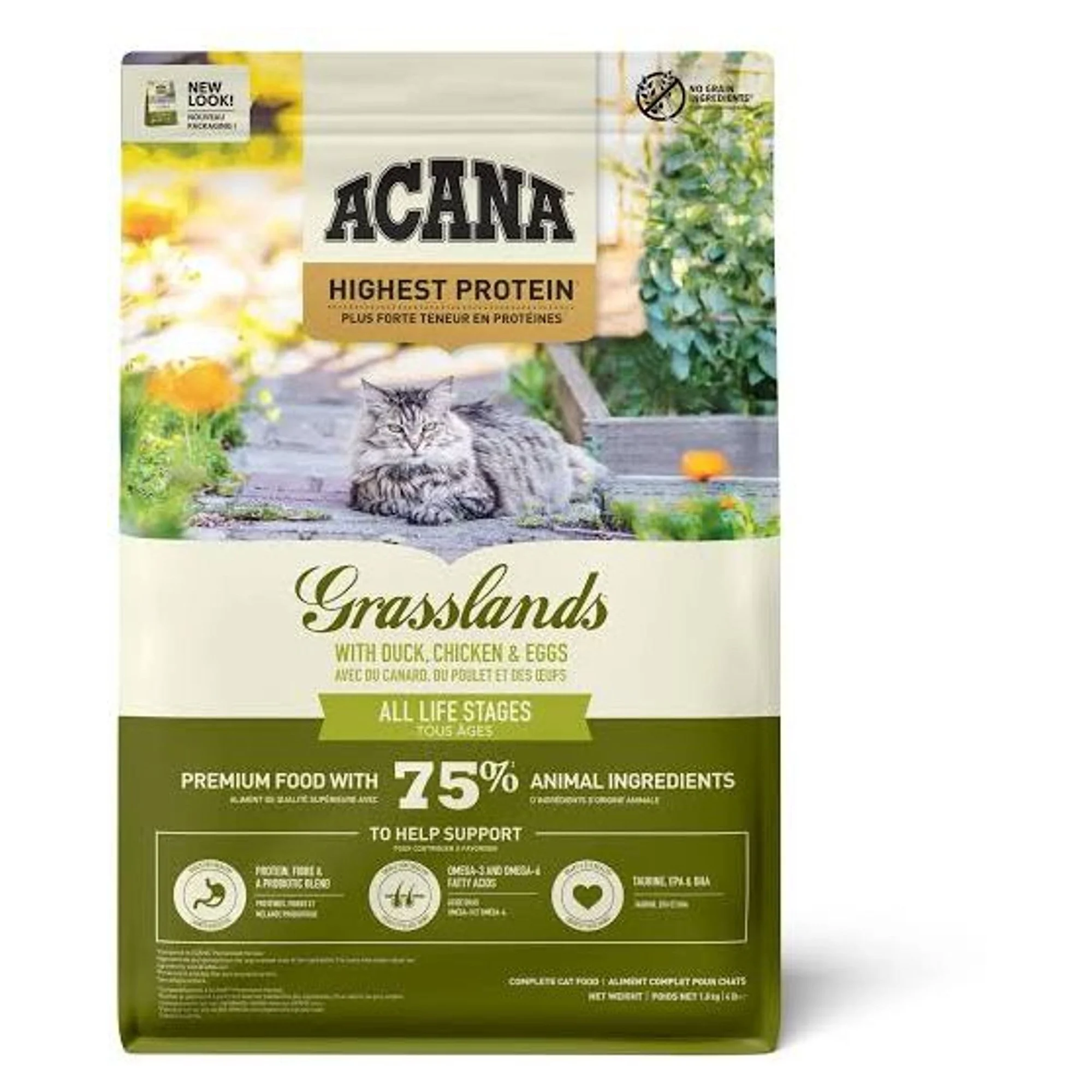 Acana Grasslands Yüksek Proteinli Ördekli ve Tavuklu Tahılsız Kedi Maması 1.8 KG
