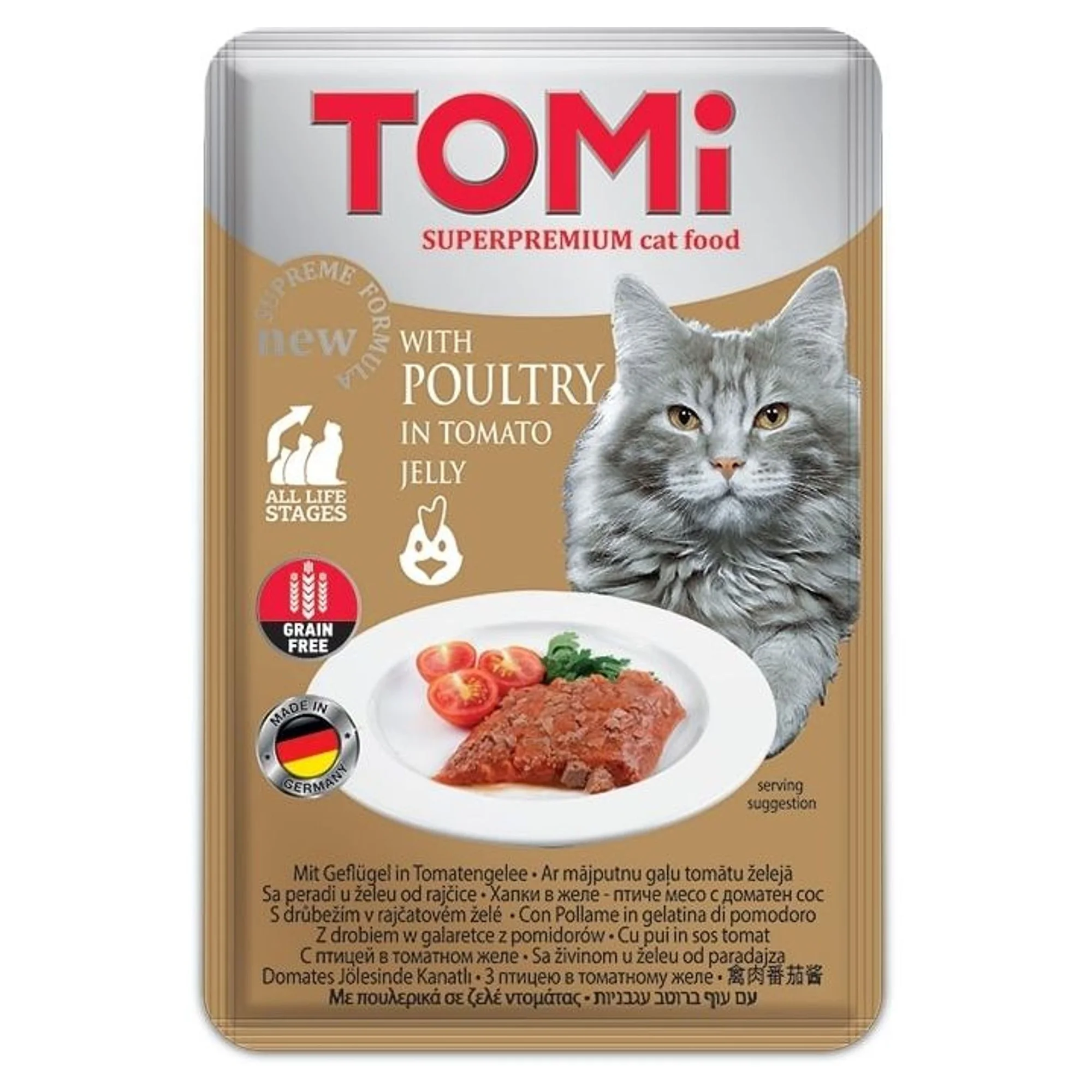  Tomi Kümes Hayvanı ve Domates Tahılsız Yetişkin Kedi Yaş Mama 100 G