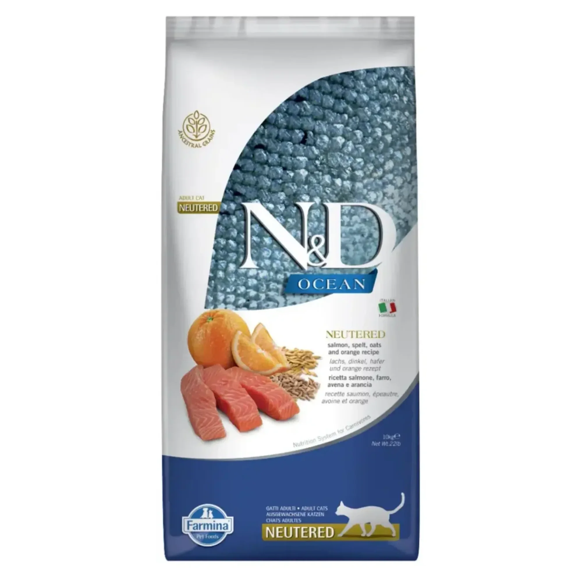N&D Düşük Tahıllı Somonlu ve Portakallı Kısırlaştırılmış Yetişkin Kedi Maması 10 KG