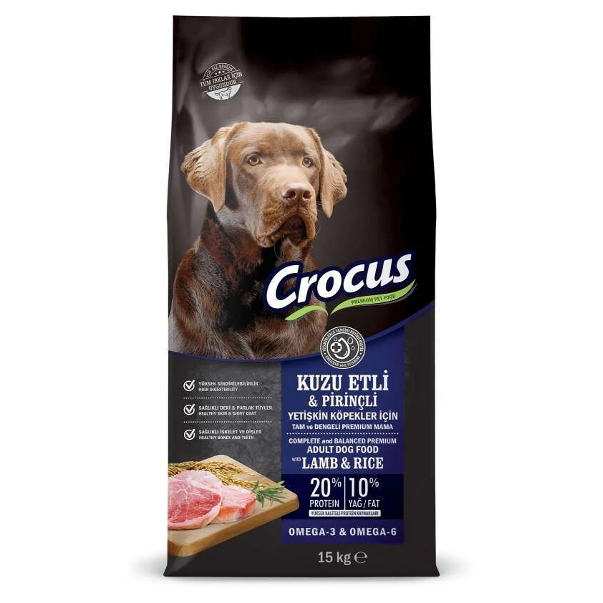 Crocus Pirinçli ve Kuzu Etli Yetişkin Köpek Maması 15KG