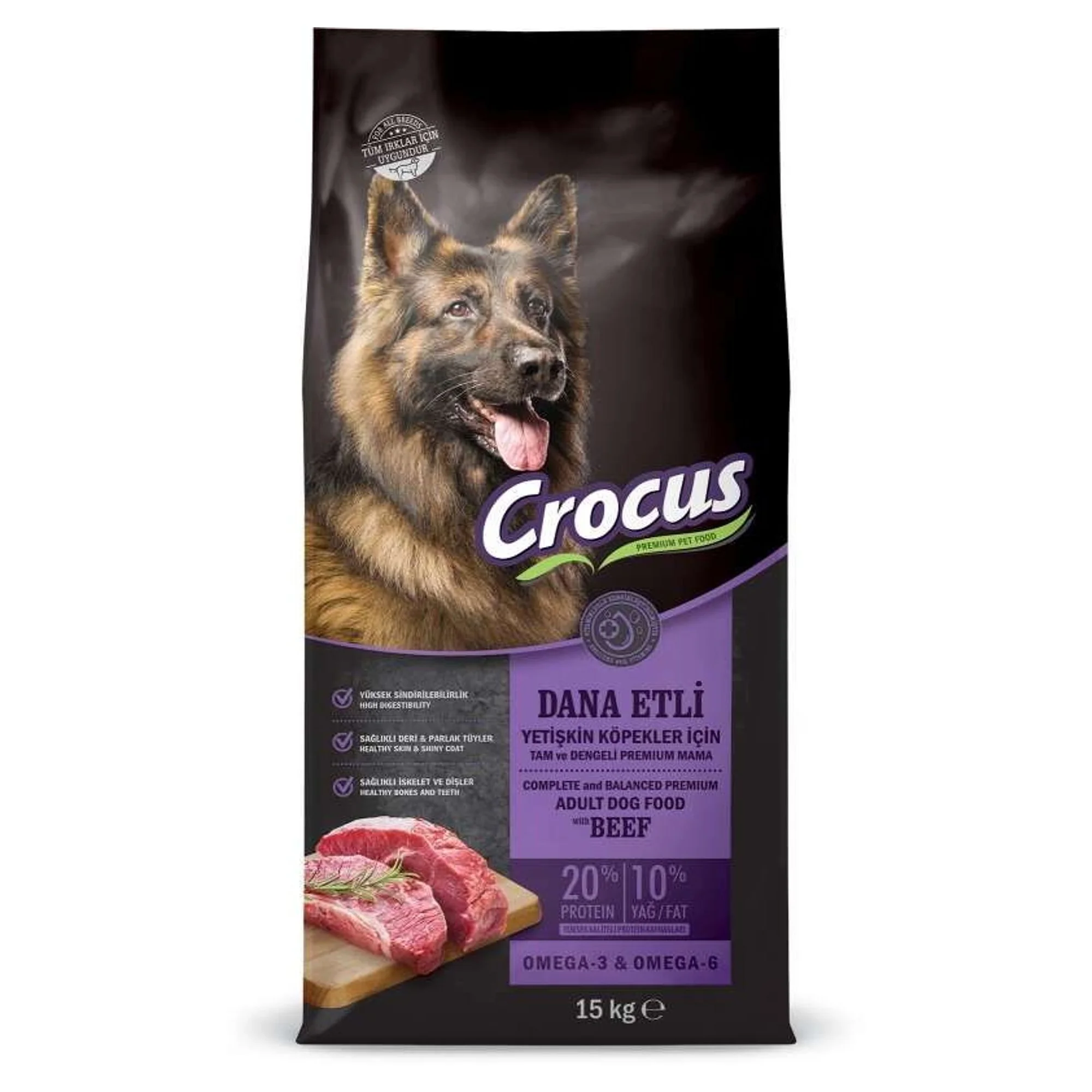 Crocus Pirinçli ve Biftekli Yetişkin Köpek Maması 15KG