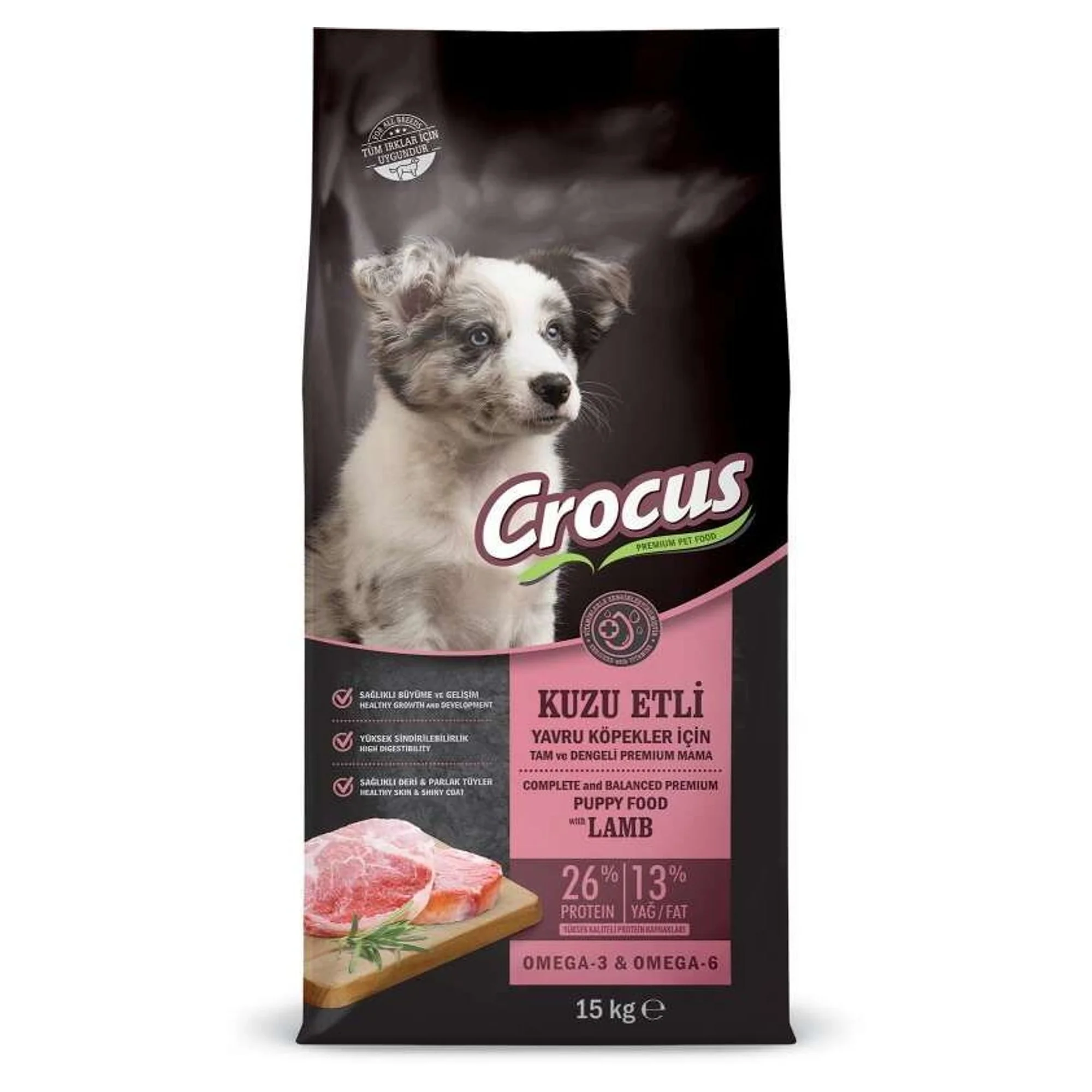 Crocus Pirinçli ve Kuzu Etli Yavru Köpek Maması 15KG