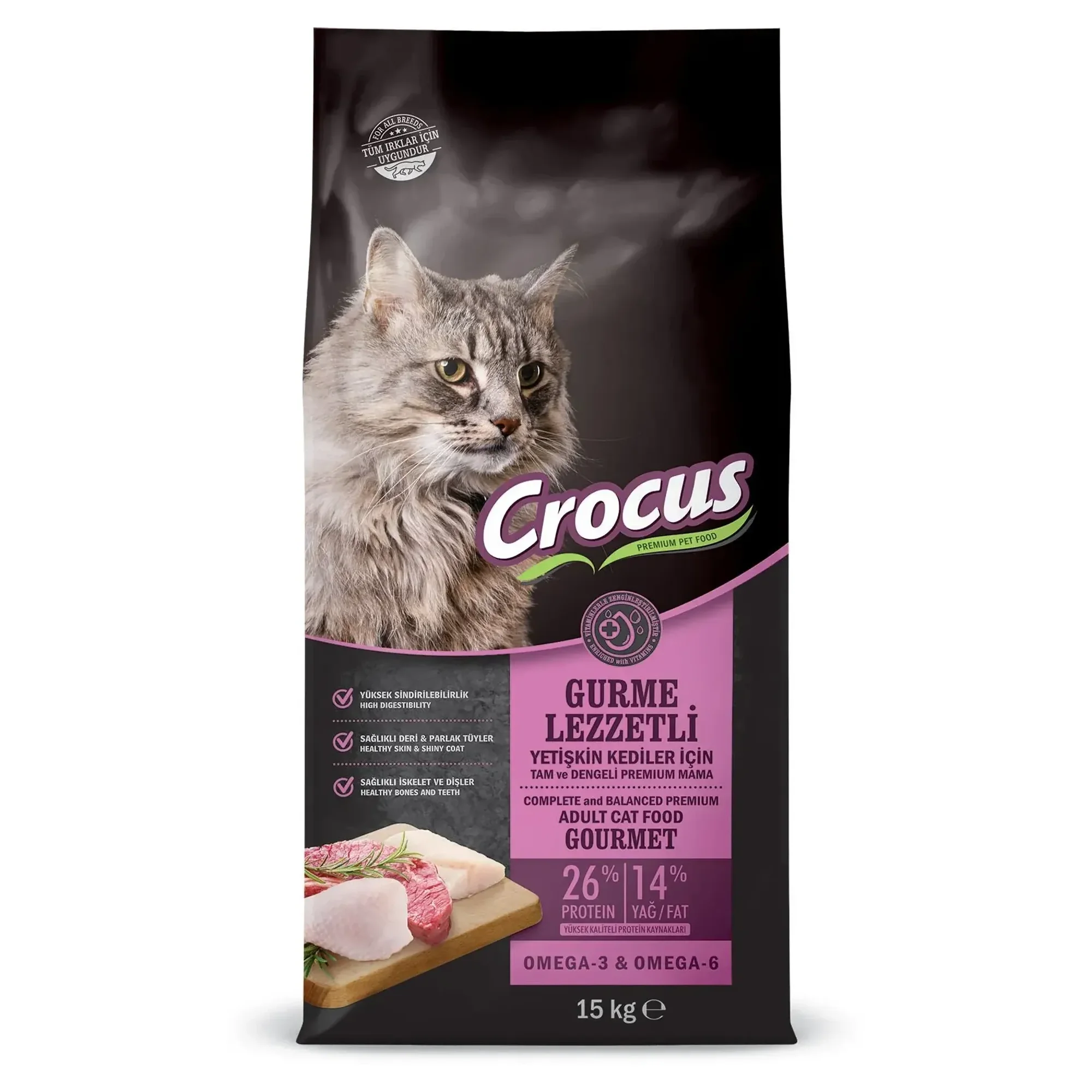 Crocus Gurme Tavuklu Balıklı ve Kuzu Etli Kedi Maması 15 KG