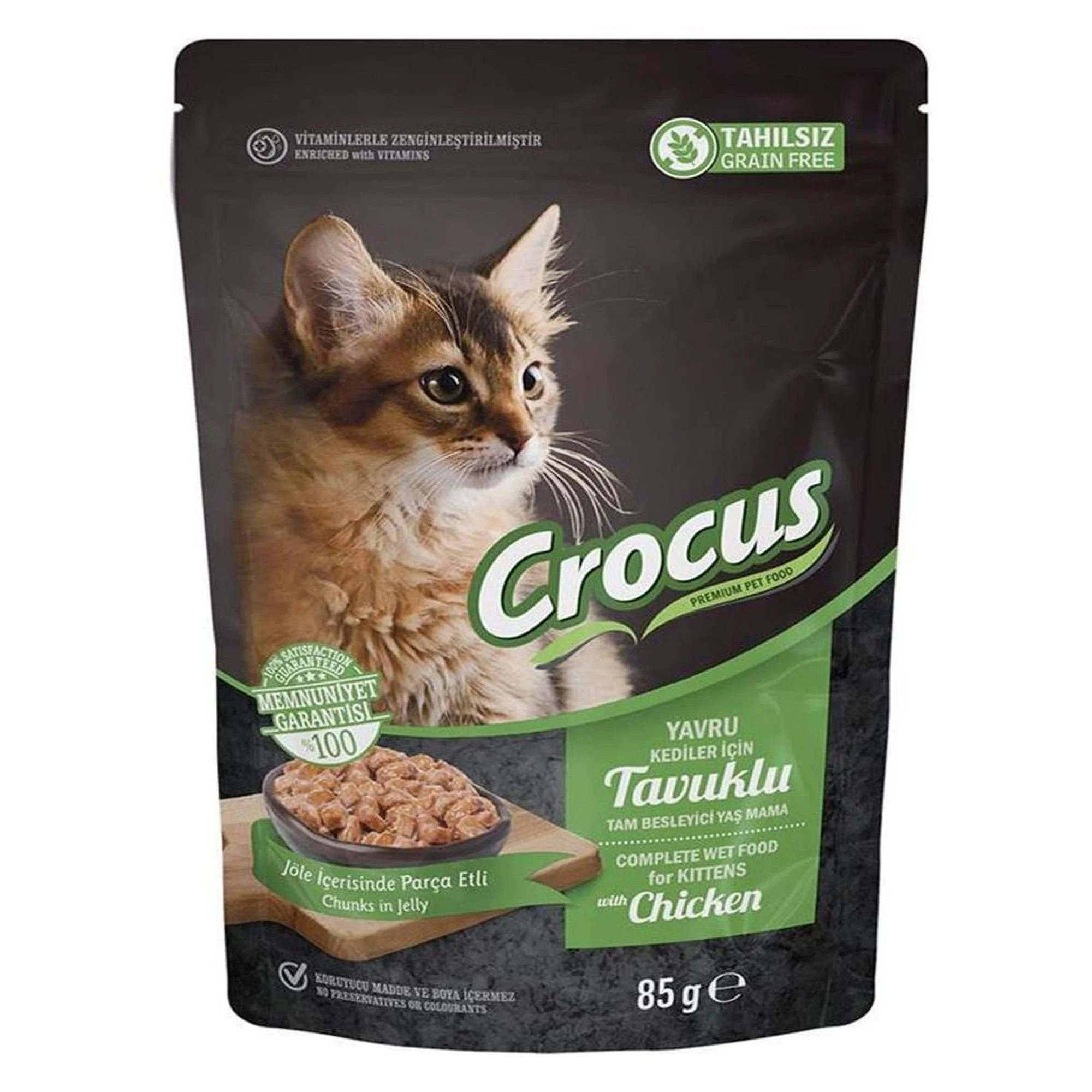 Crocus Tahılsız Tavuklu ve Jöleli Yavru Kedi Kese Yaş Mama 85 G