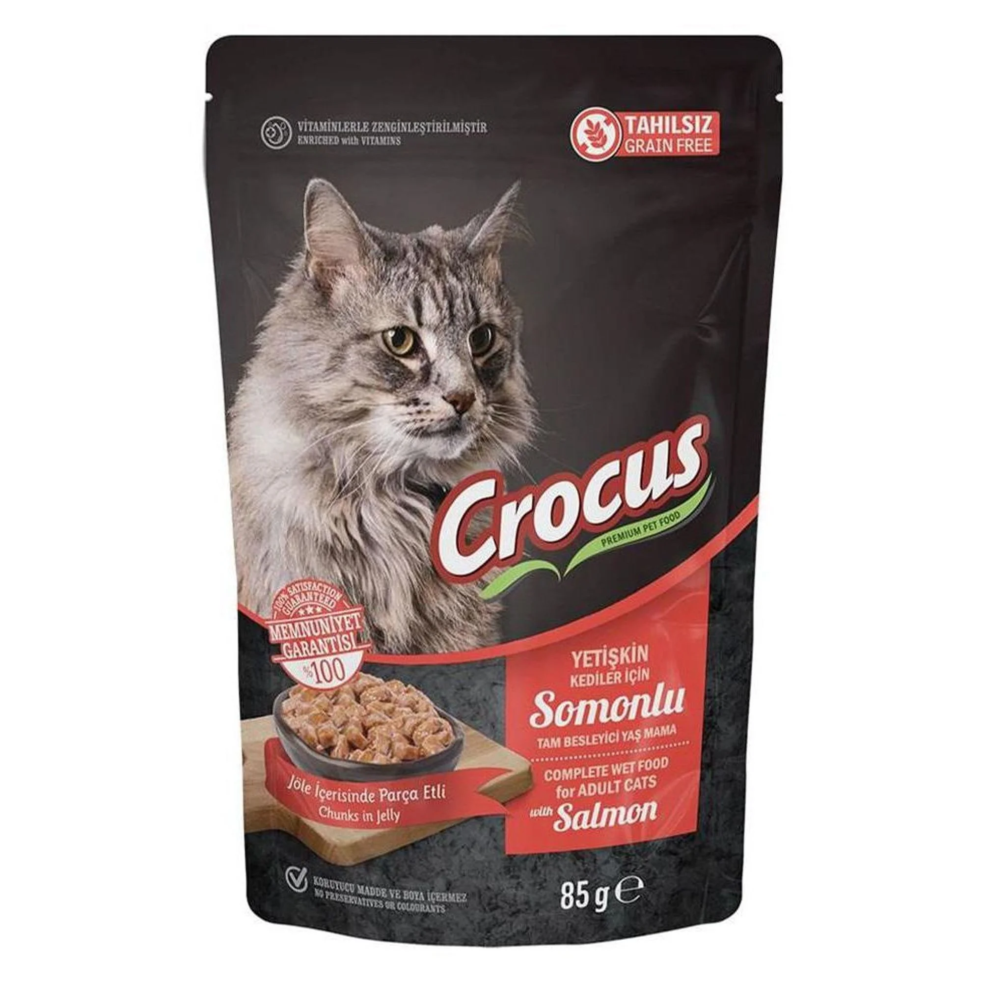 Crocus Tahılsız Somonlu ve Jöleli Yetişkin Kedi Kese Yaş Mama 85 G
