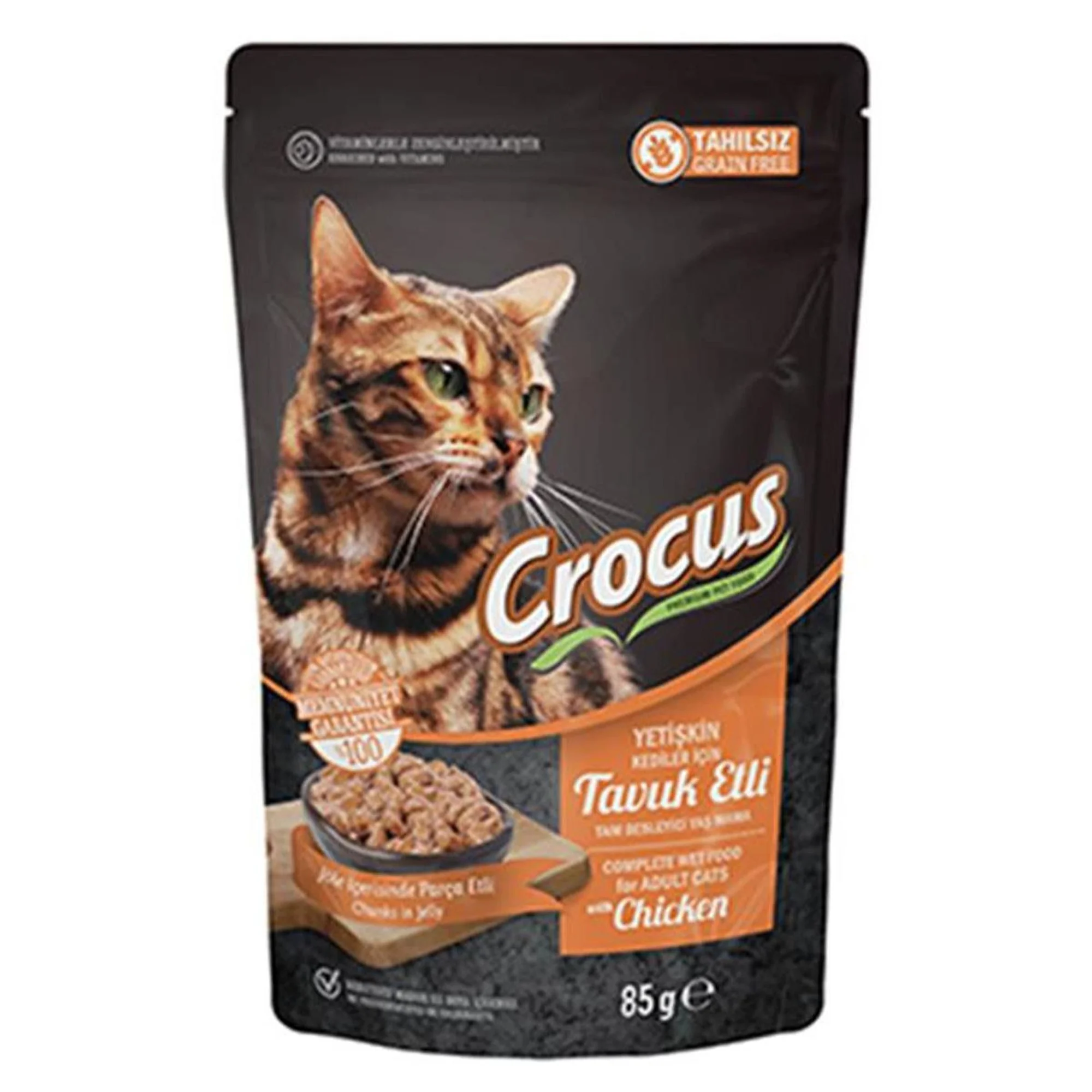 Crocus Tahılsız Tavuklu ve Jöleli Yetişkin Kedi Kese Yaş Mama 85 G