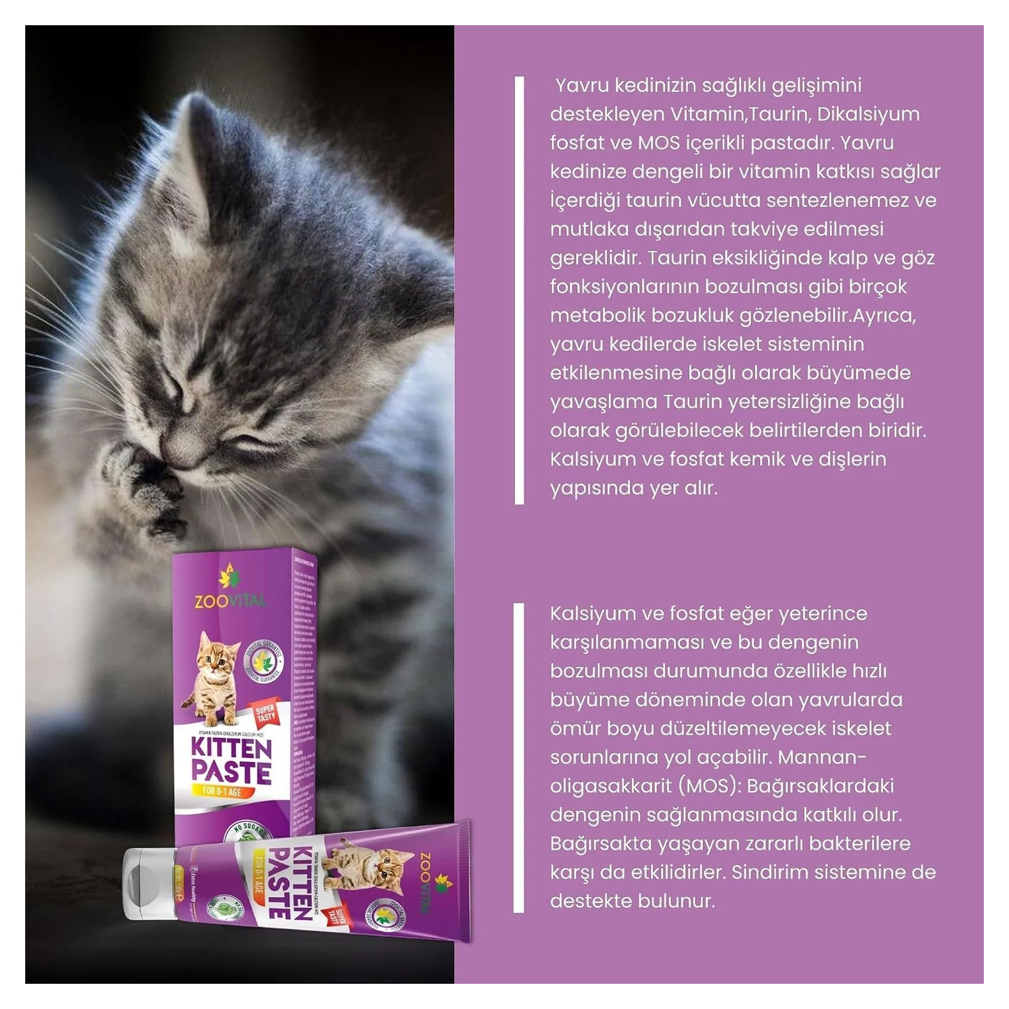 ZooVital Yavru Kedi Takviye ve Vitamin Macunu 100 G — Takviye ve Vitaminler, 100 g — Görsel 3