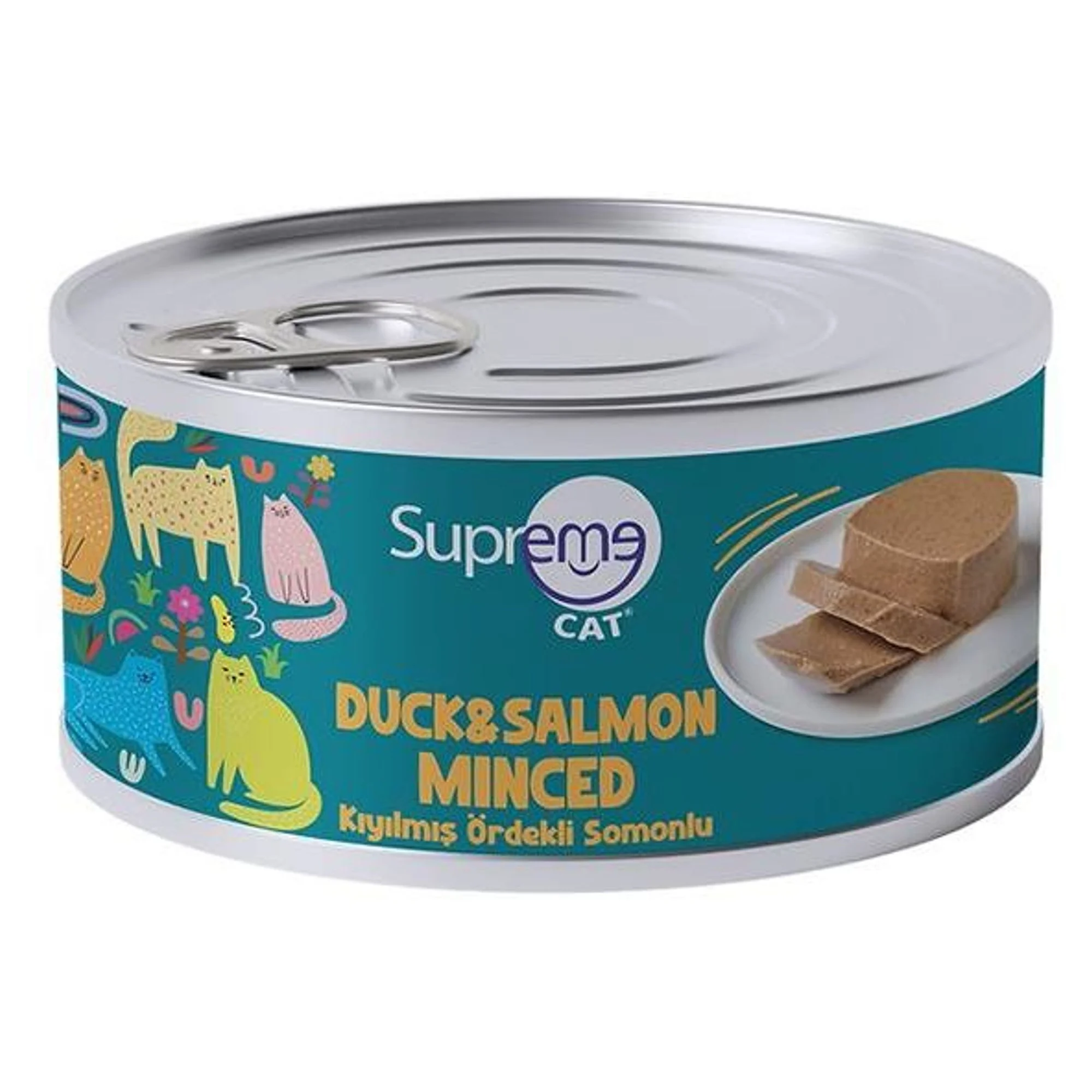 Supreme Cat Kıyılmış Ördekli ve Somonlu Yetişkin Kedi Konservesi 85 G