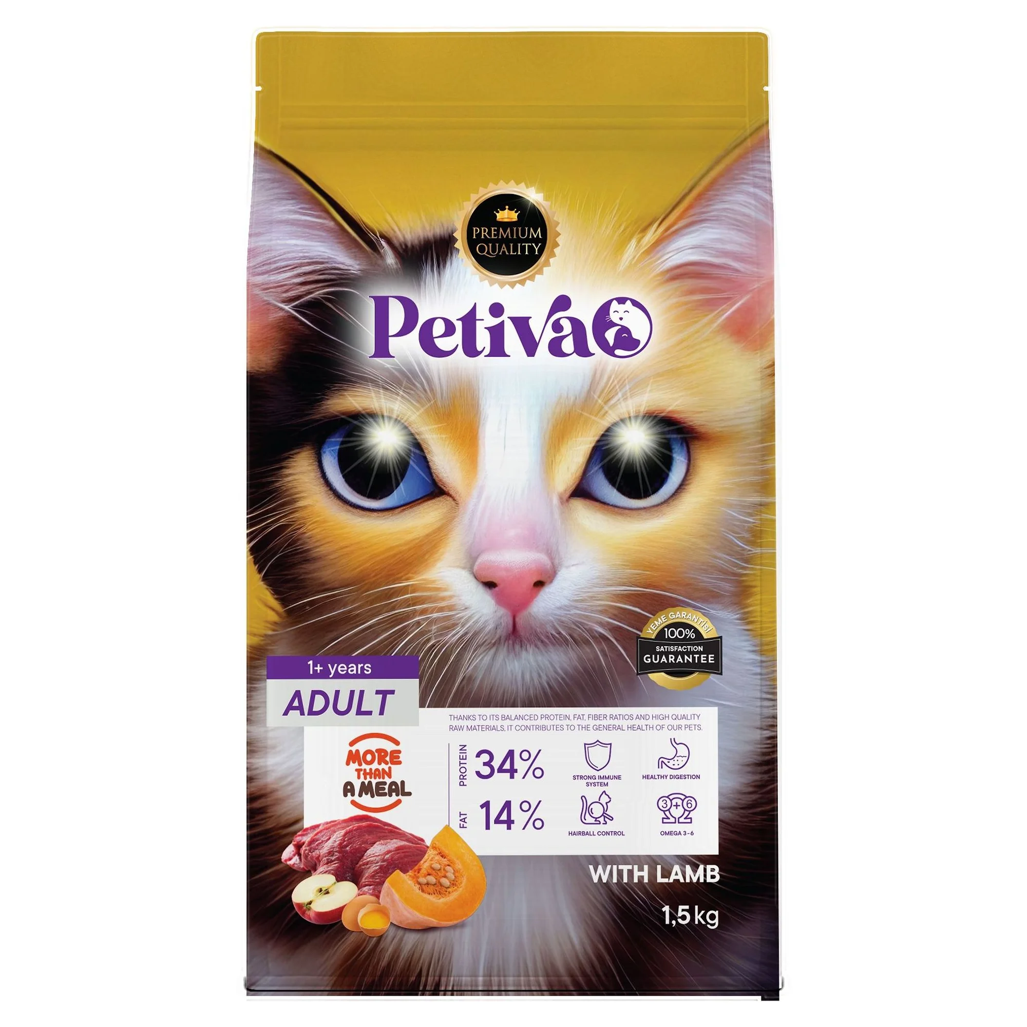 Petiva Petiva Yetişkin Kediler İçin Kuzu Etli Kuru Kedi Maması (1.5 Kg, Kuzu)