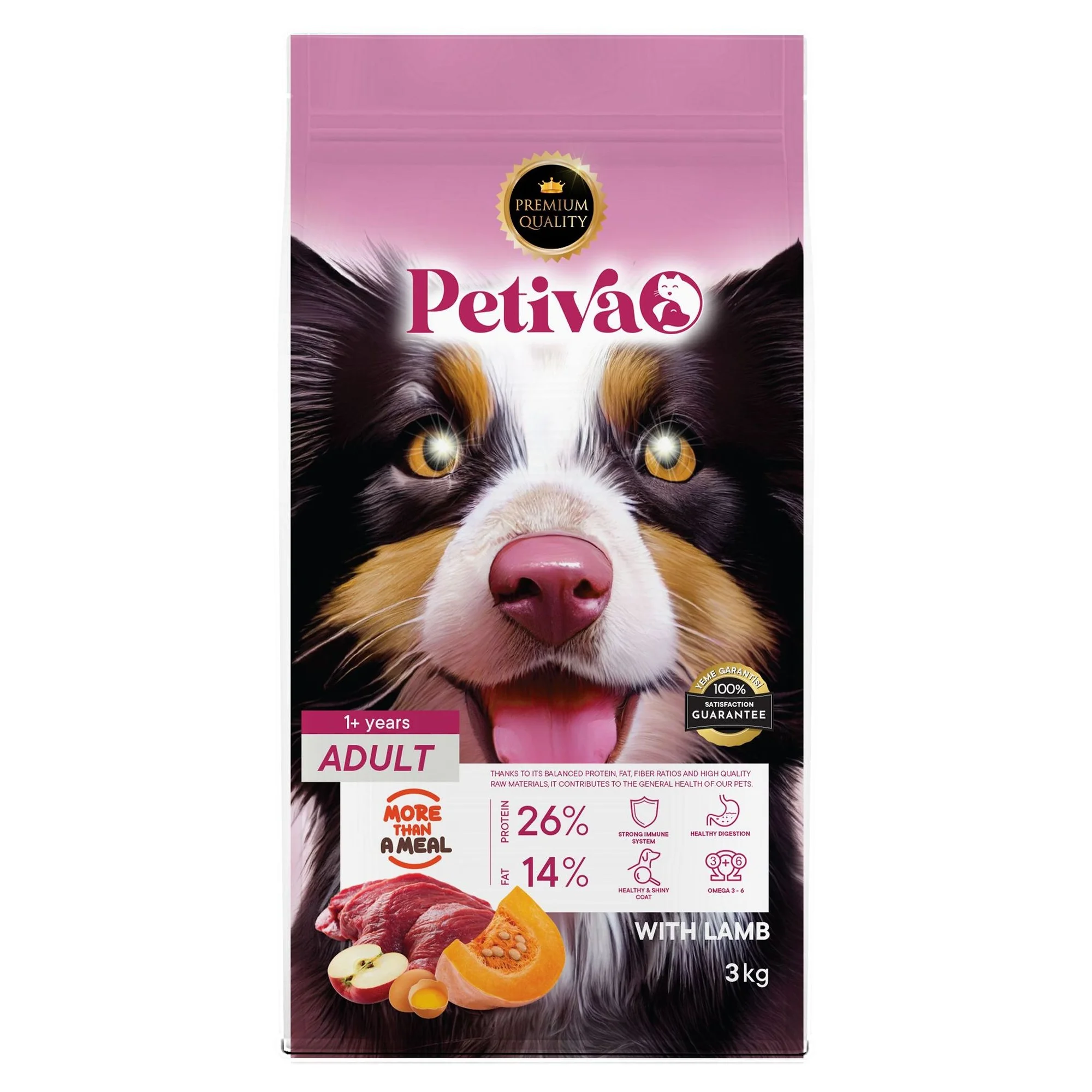 Petiva Yetişkin Köpekler İçin Kuzu Etli Kuru Köpek Maması (3 Kg, Kuzu)