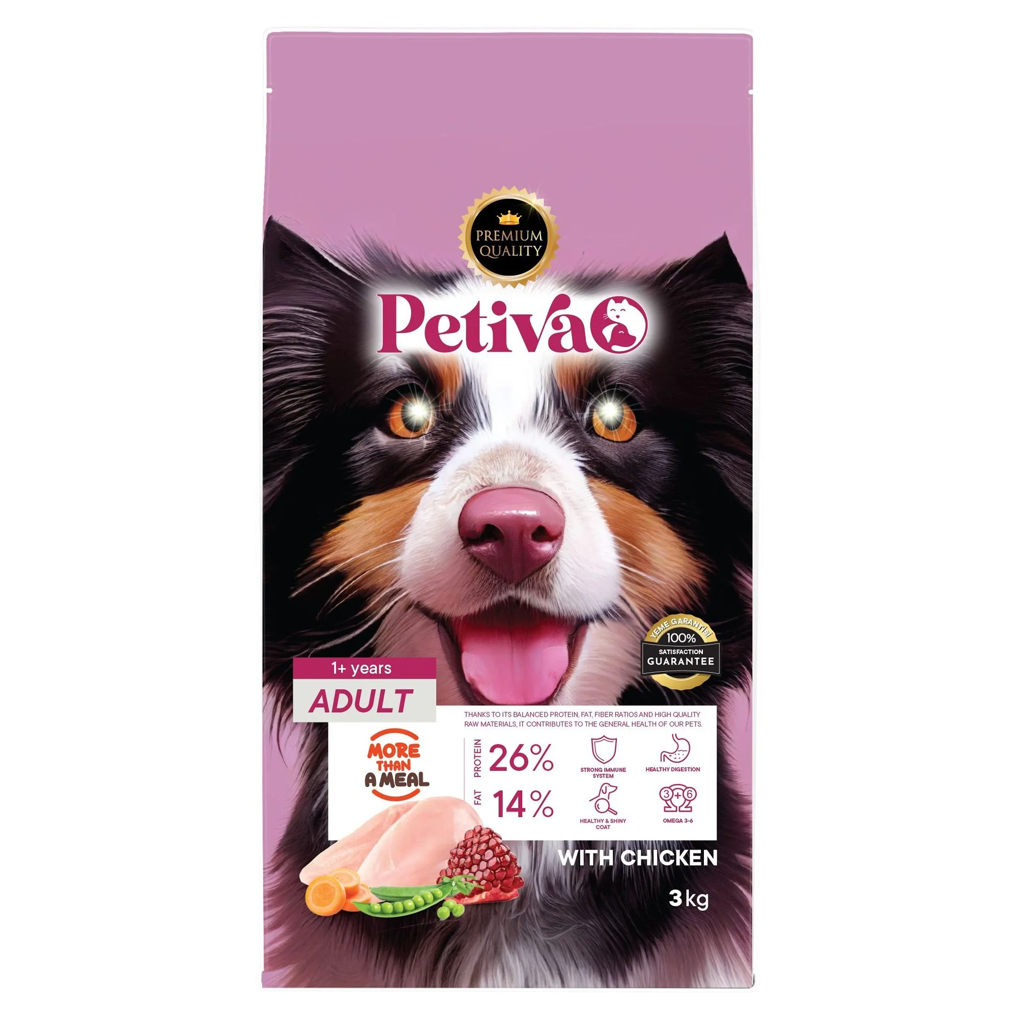 Petiva Yetişkin Köpekler İçin Tavuk Etli Kuru Köpek Maması (3 Kg, Tavuk)