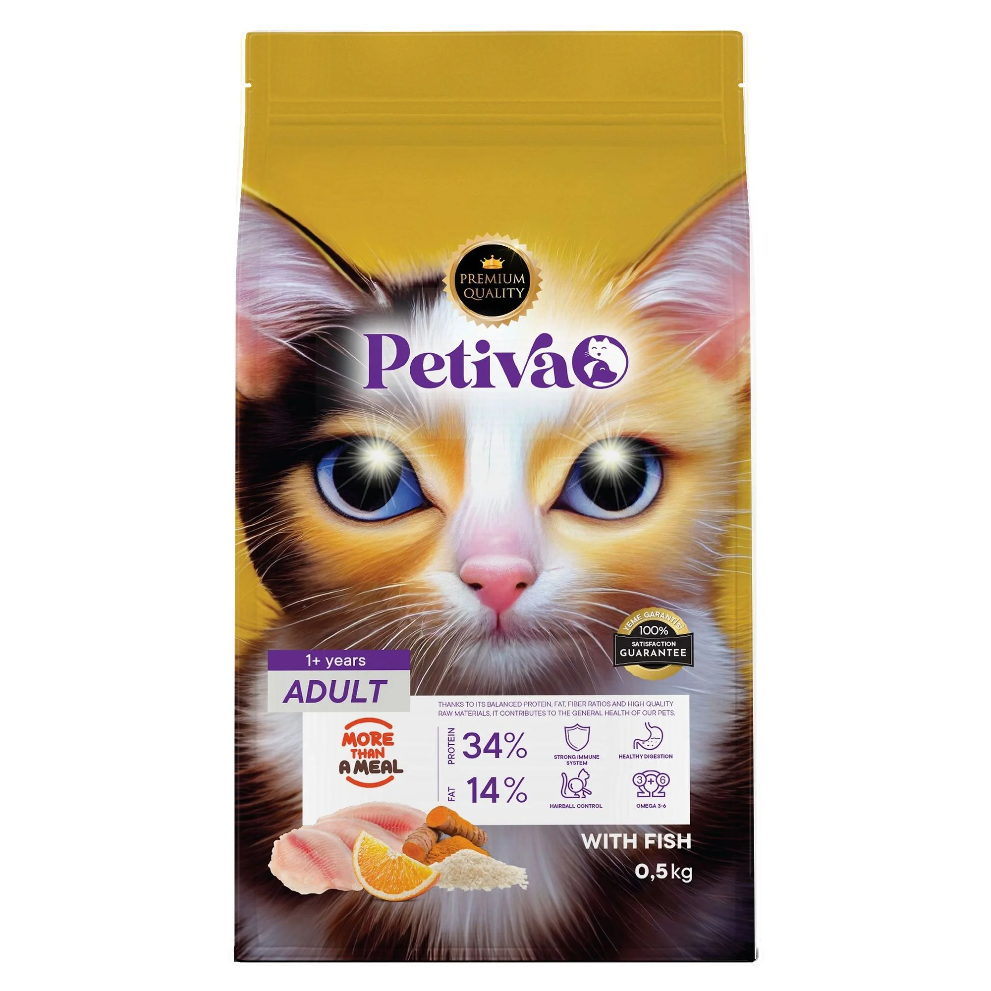 Petiva Petiva Yetişkin Kediler İçin Balık Etli Kuru Kedi Maması (500 Gram, Balık)