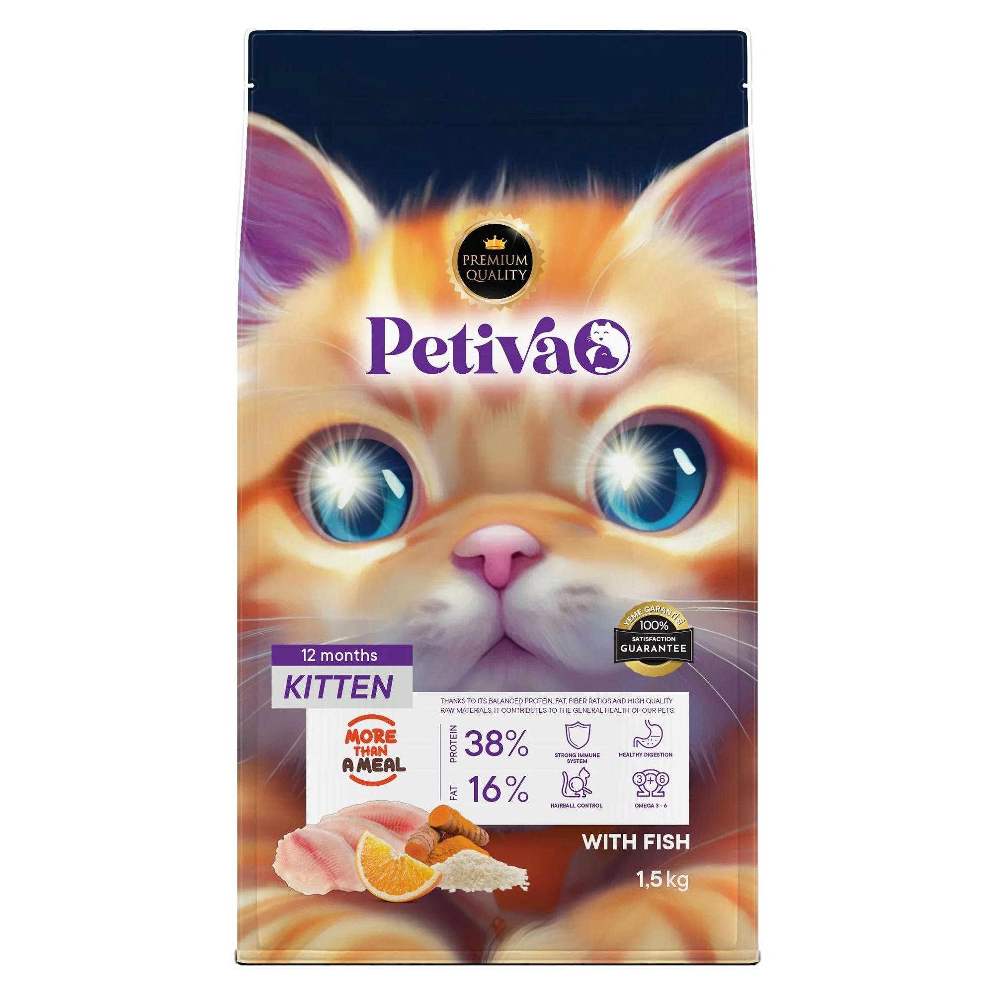 Petiva Yavru Kediler İçin Balık Etli Kuru Kedi Maması (1.5 Kg, Balık)