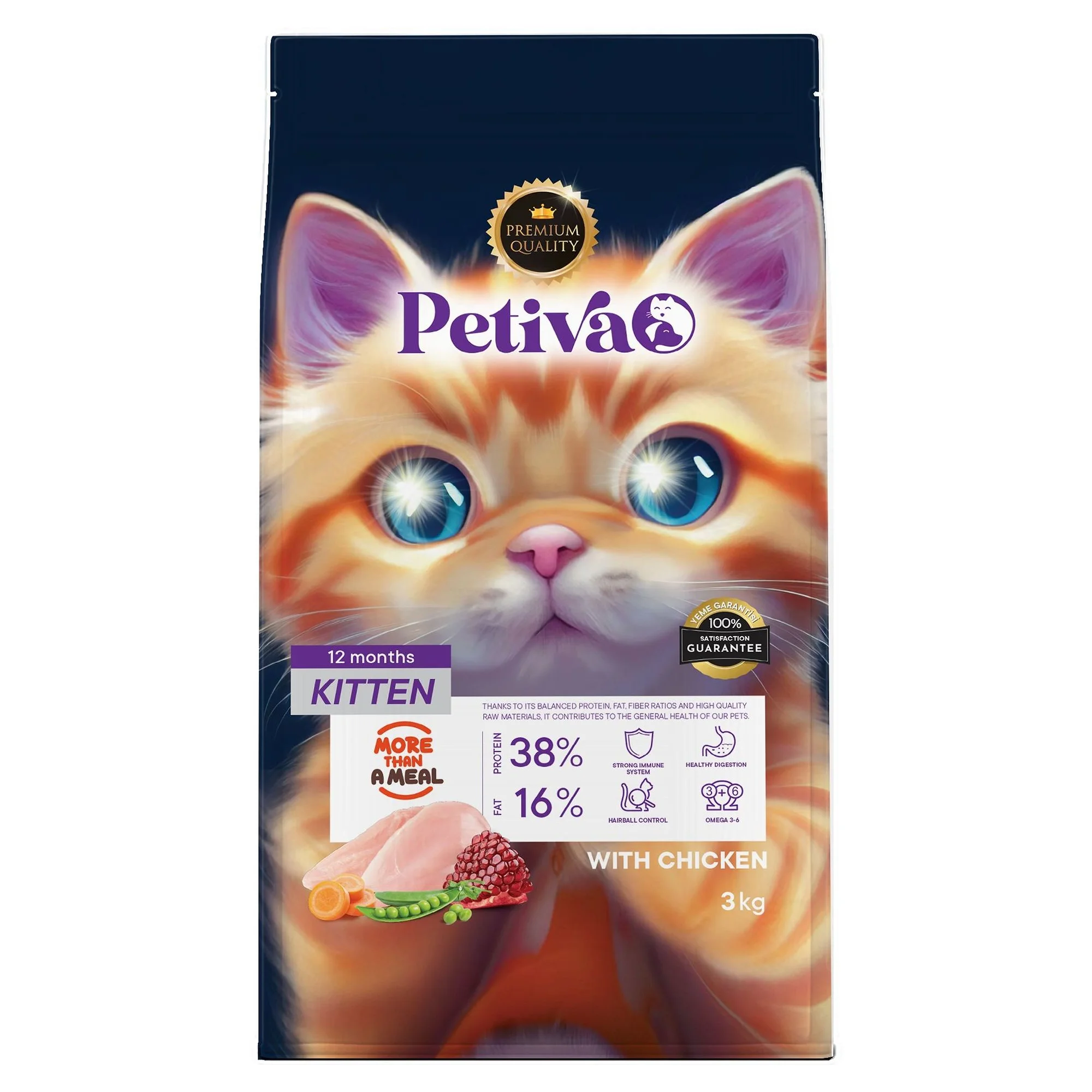 Petiva Petiva Yavru Kediler İçin Tavuk Etli Kuru Kedi Maması (3 Kg, Tavuk)