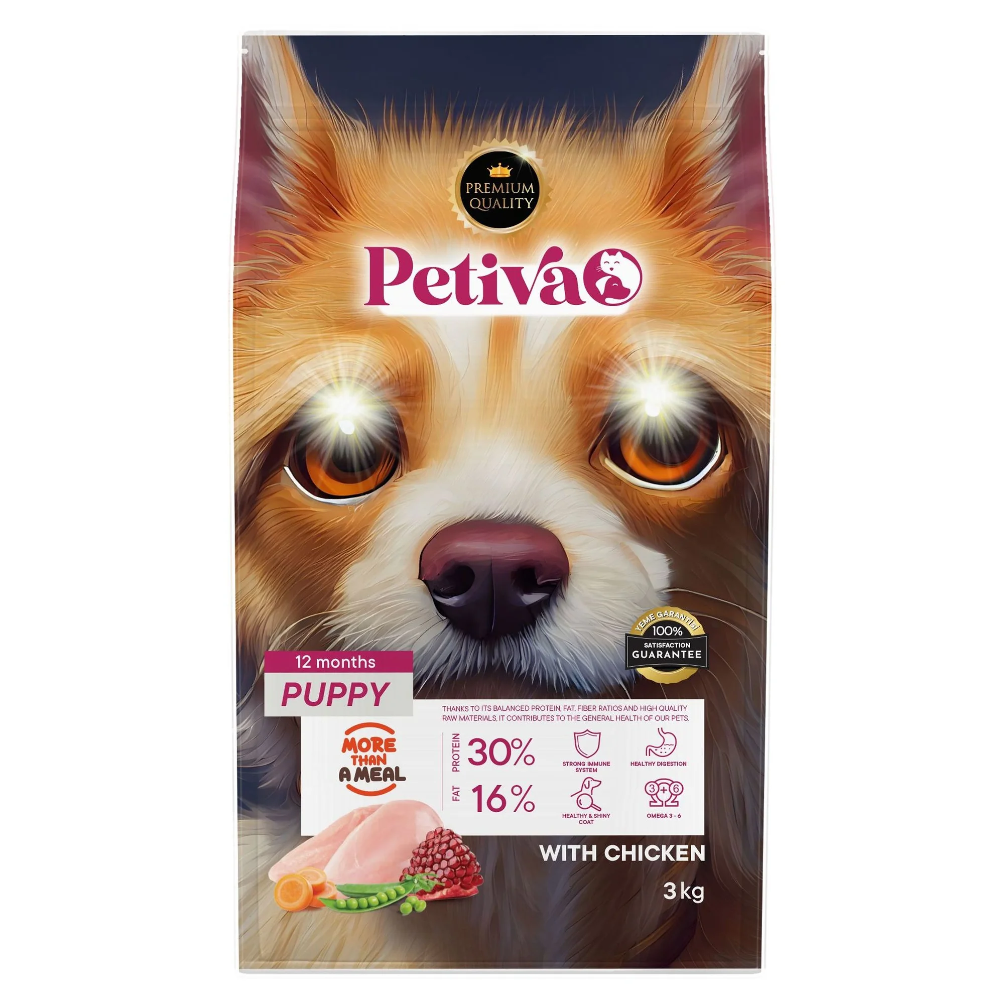 Petiva Yavru Köpekler İçin Tavuk Etli Kuru Köpek Maması (3 Kg, Tavuk)