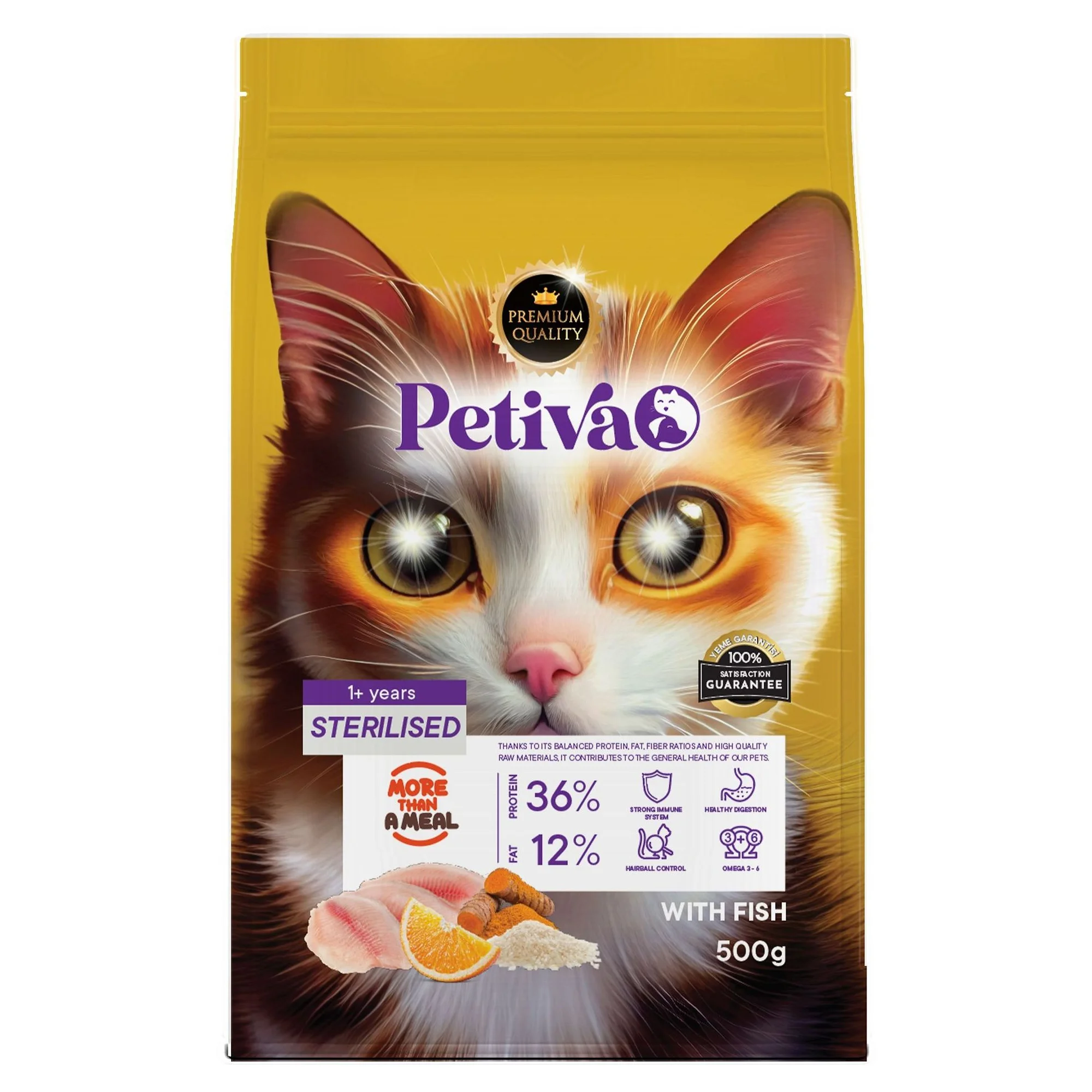 Petiva Kısırlaştırılmış Yetişkin Kediler İçin Balık Etli Kuru Kedi Maması (500 Gram, Balık)