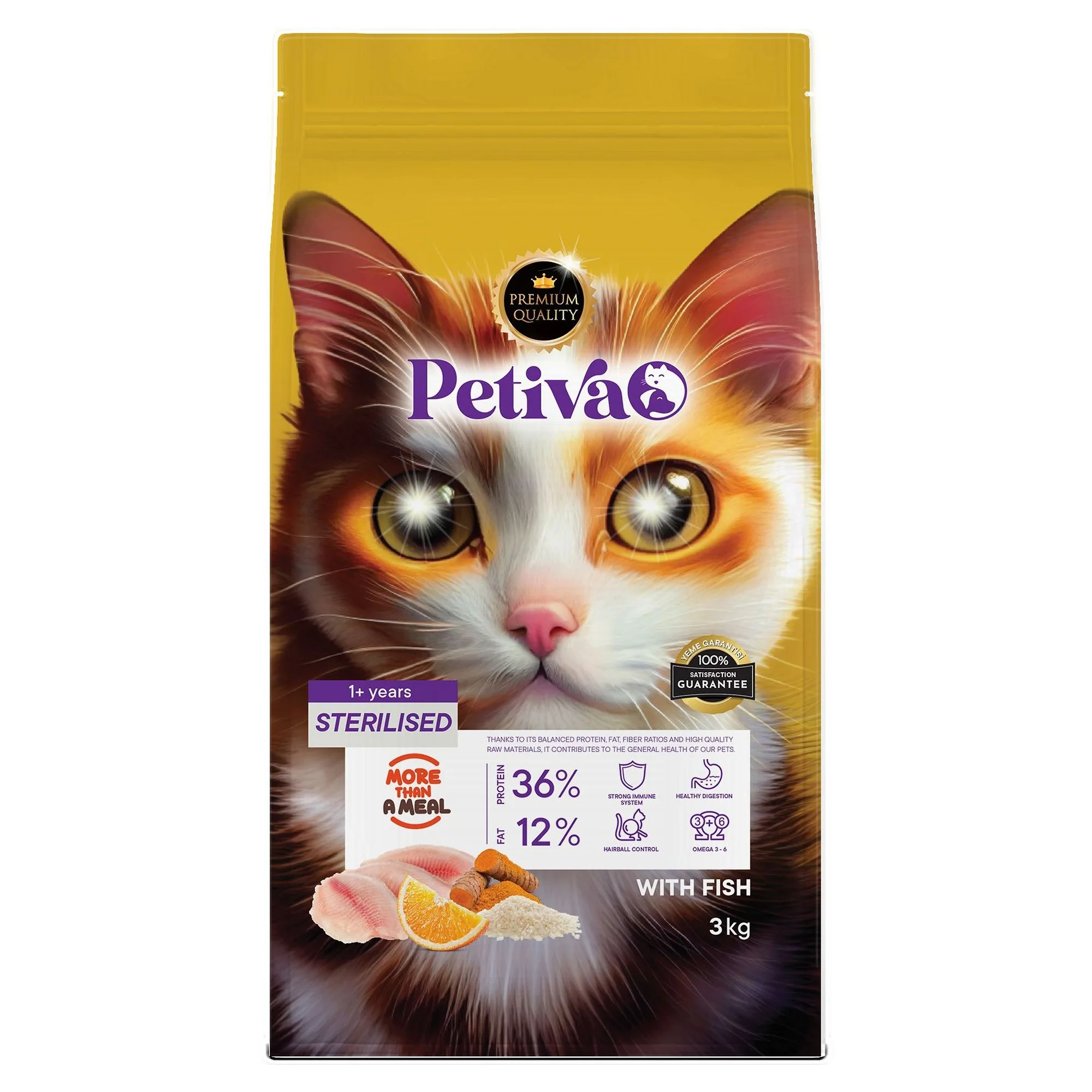 Petiva Kısırlaştırılmış Yetişkin Kediler İçin Balık Etli Kuru Kedi Maması (3 Kg, Balık)