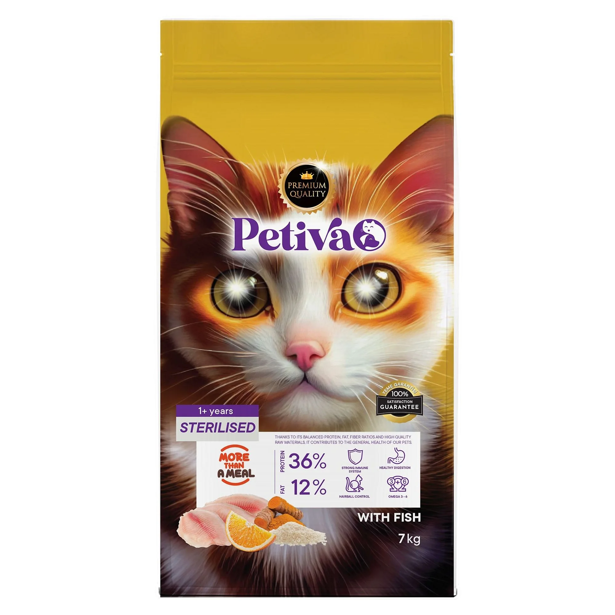 Petiva Kısırlaştırılmış Yetişkin Kediler İçin Balık Etli Kuru Kedi Maması (7 Kg, Balık)