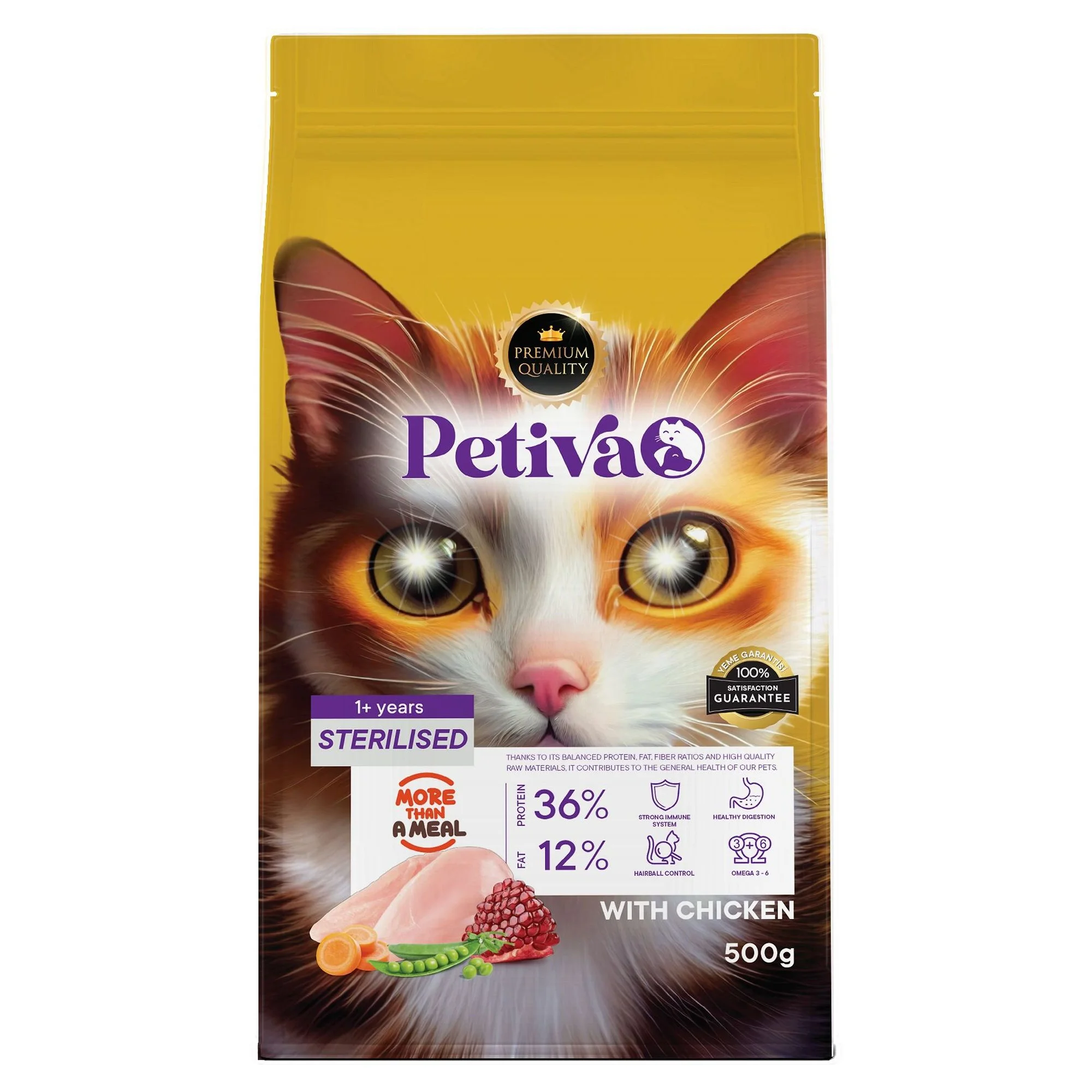 Petiva Kısırlaştırılmış Yetişkin Kediler İçin Tavuk Etli Kuru Kedi Maması (500 Gram, Tavuk)