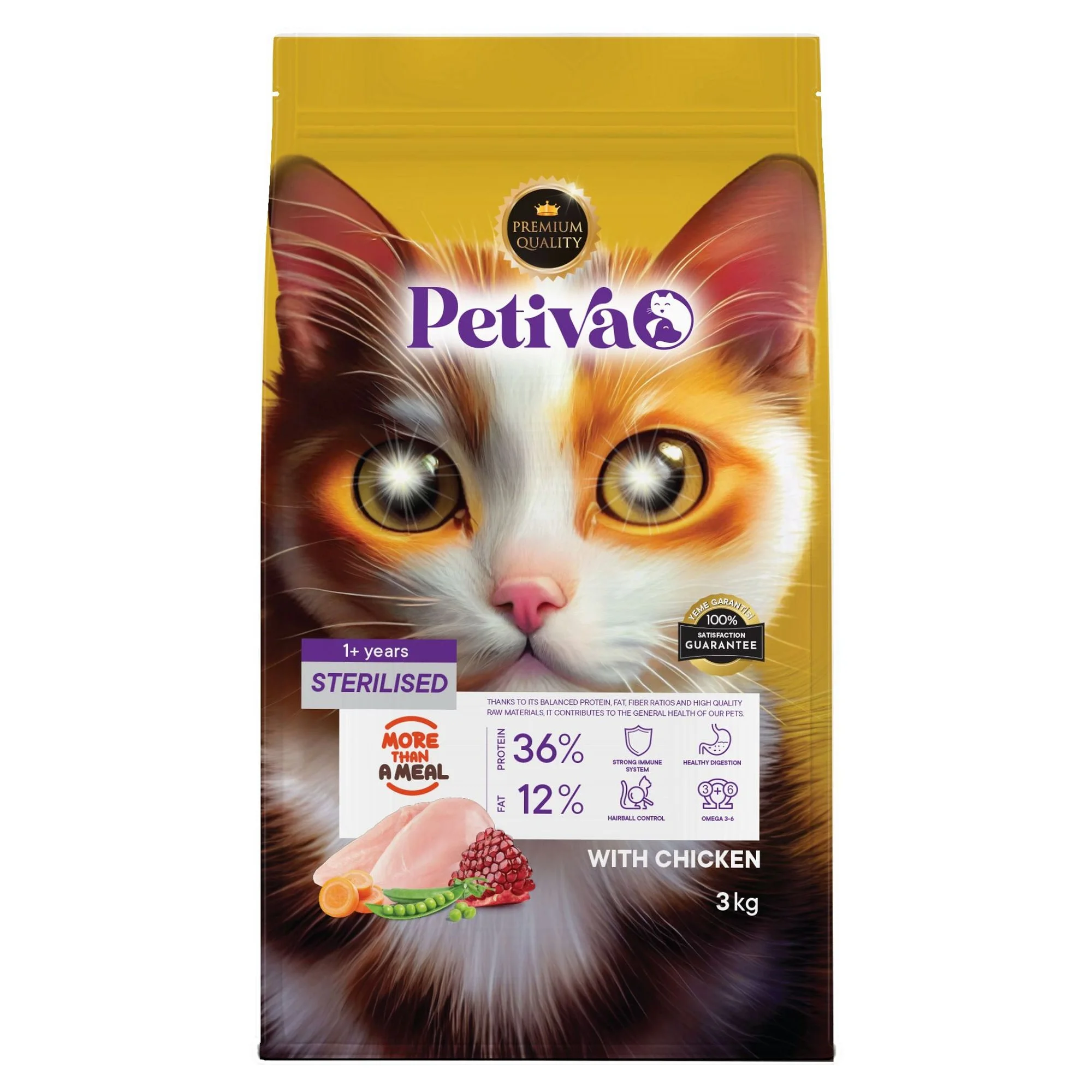 Petiva Petiva Kısırlaştırılmış Yetişkin Kediler İçin Tavuk Etli Kuru Kedi Maması (3 Kg, Tavuk)