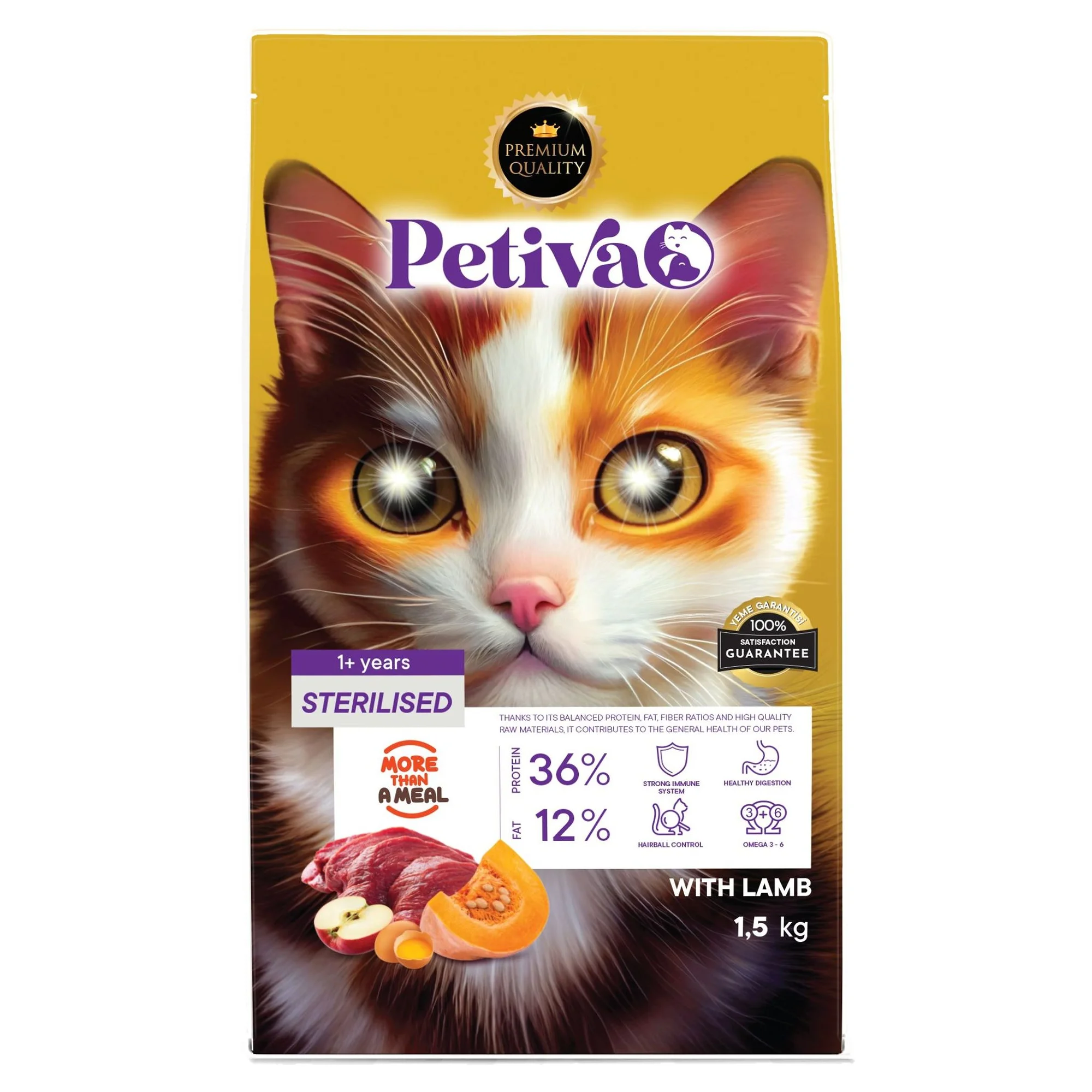 Petiva Kuzu Etli Kısırlaştırılmış Yetişkin Kedi Maması 1.5 KG