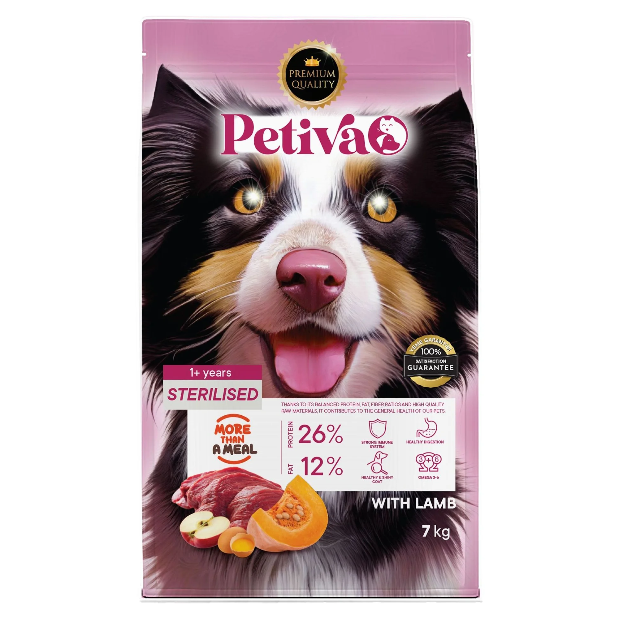 Petiva Kısırlaştırılmış Yetişkin Köpekler İçin Kuzu Etli Kuru Köpek Maması (7 Kg, Kuzu)