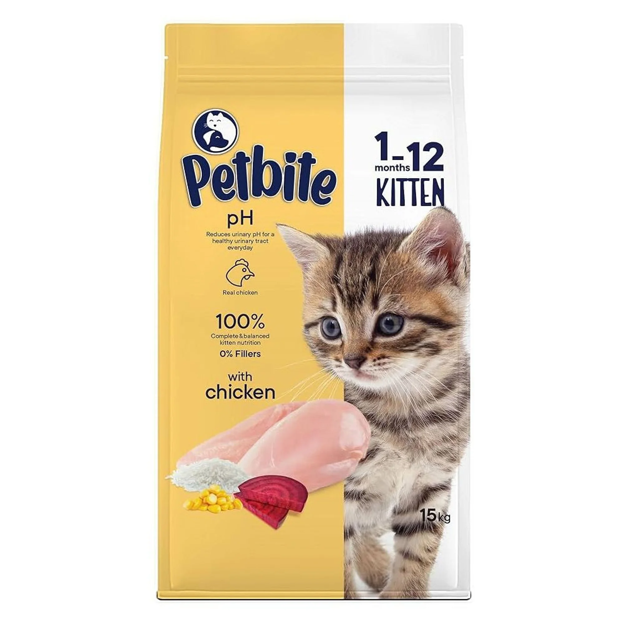 Petbite Yavru Kediler İçin Tavuk Etli Kuru Kedi Maması (15 Kg, Tavuk)
