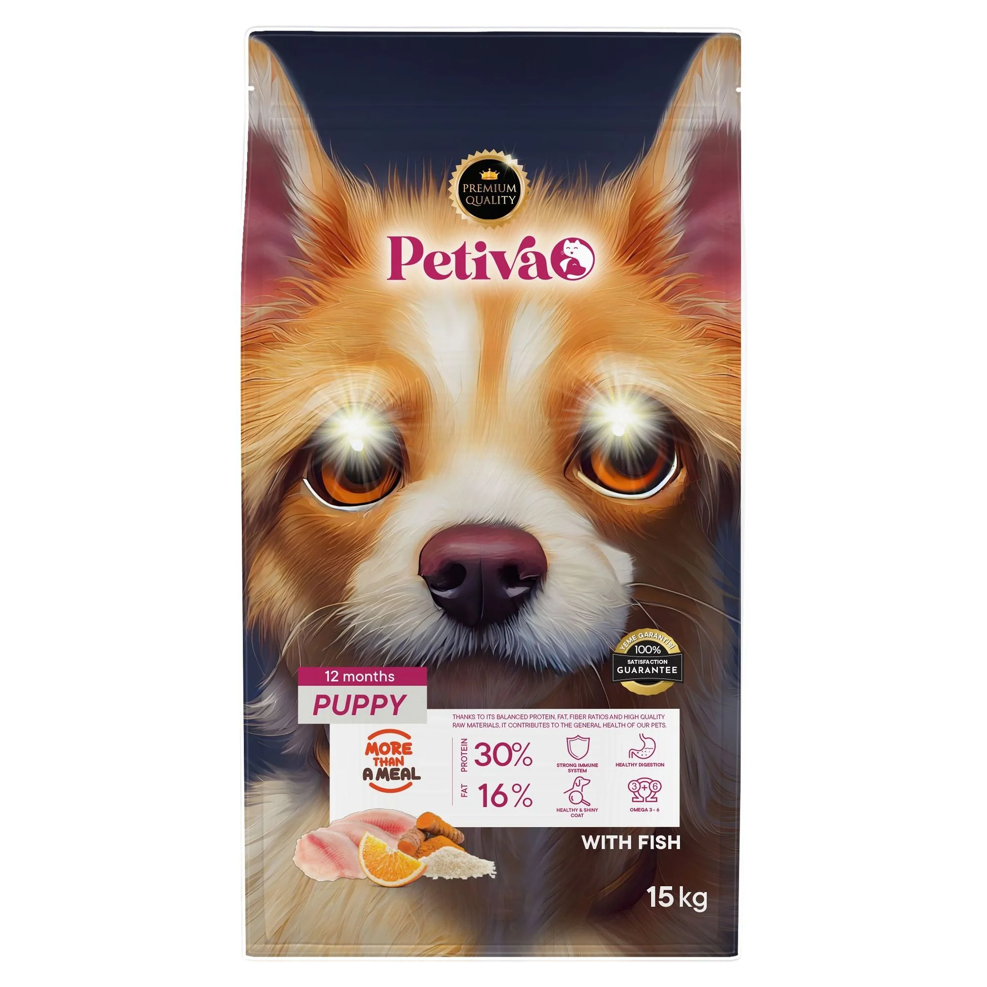 Petiva Yavru Köpekler İçin Balık Etli Kuru Köpek Maması (15 Kg, Balık)