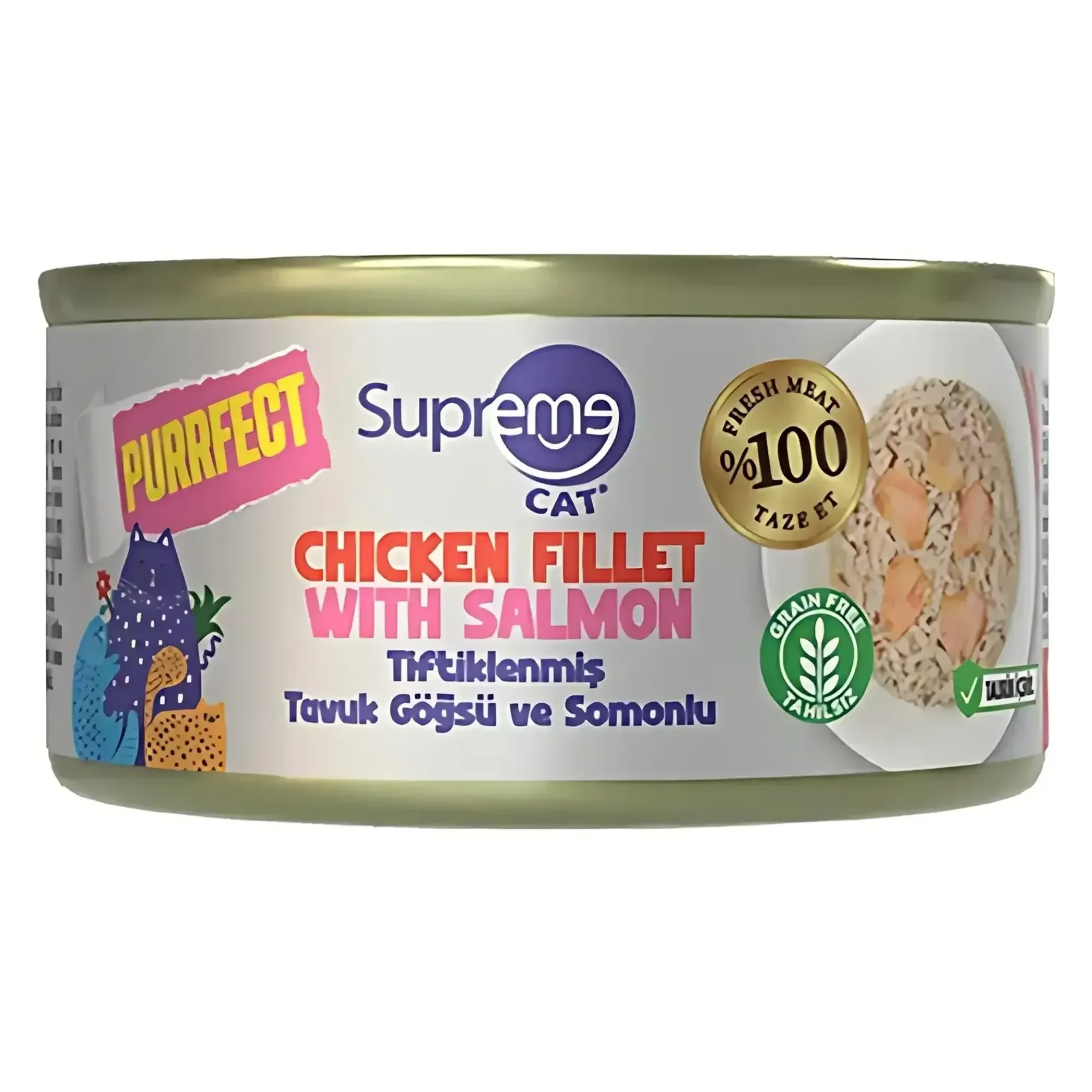 Supreme Cat Supreme Purrfect Tiftiklenmiş Tavuk Göğsü ve Somonlu Konserve Kedi Maması 70 G