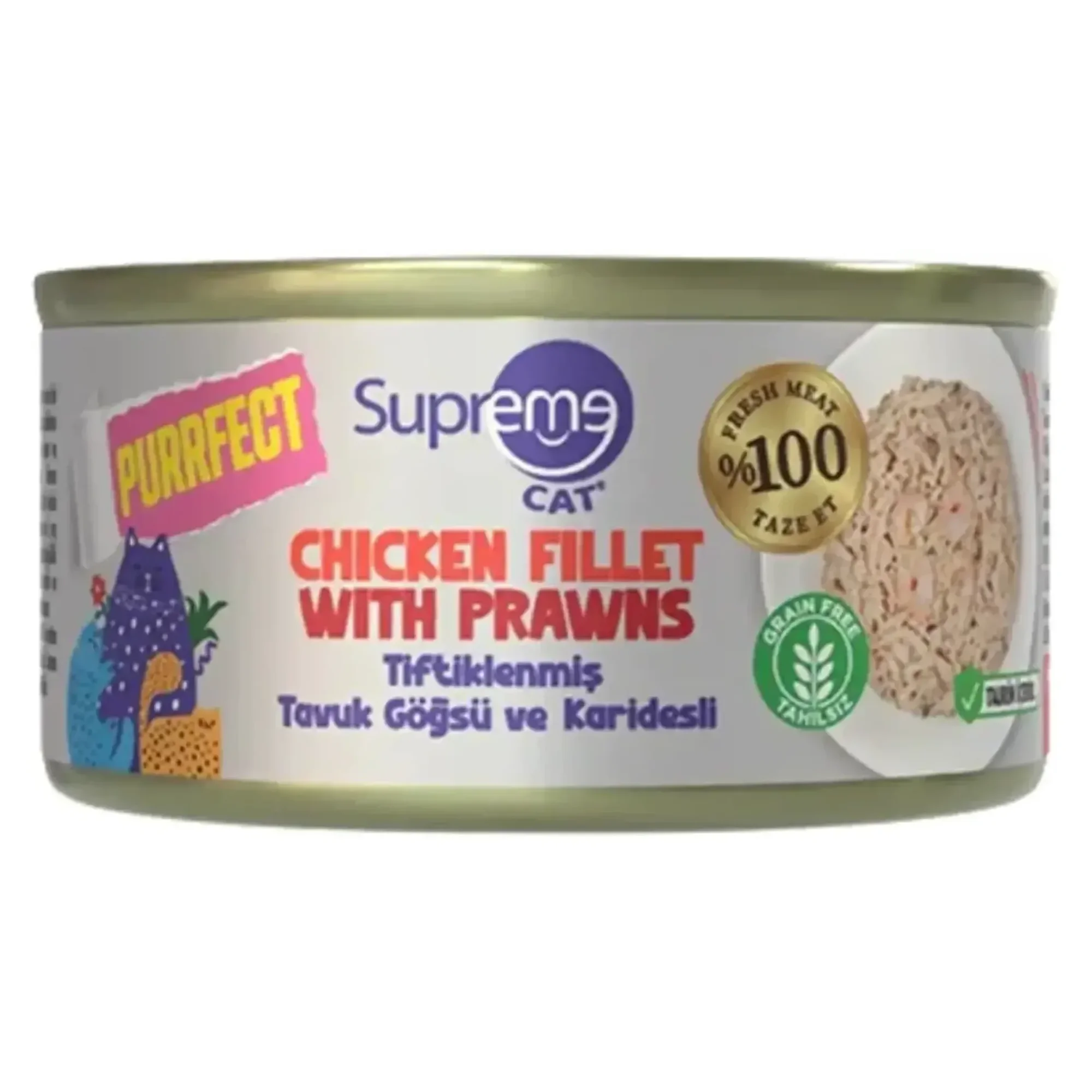 Supreme Cat Supreme Purrfect Tiftiklenmiş Tavuk Göğsü ve Karidesli Konserve Kedi Maması 70 G
