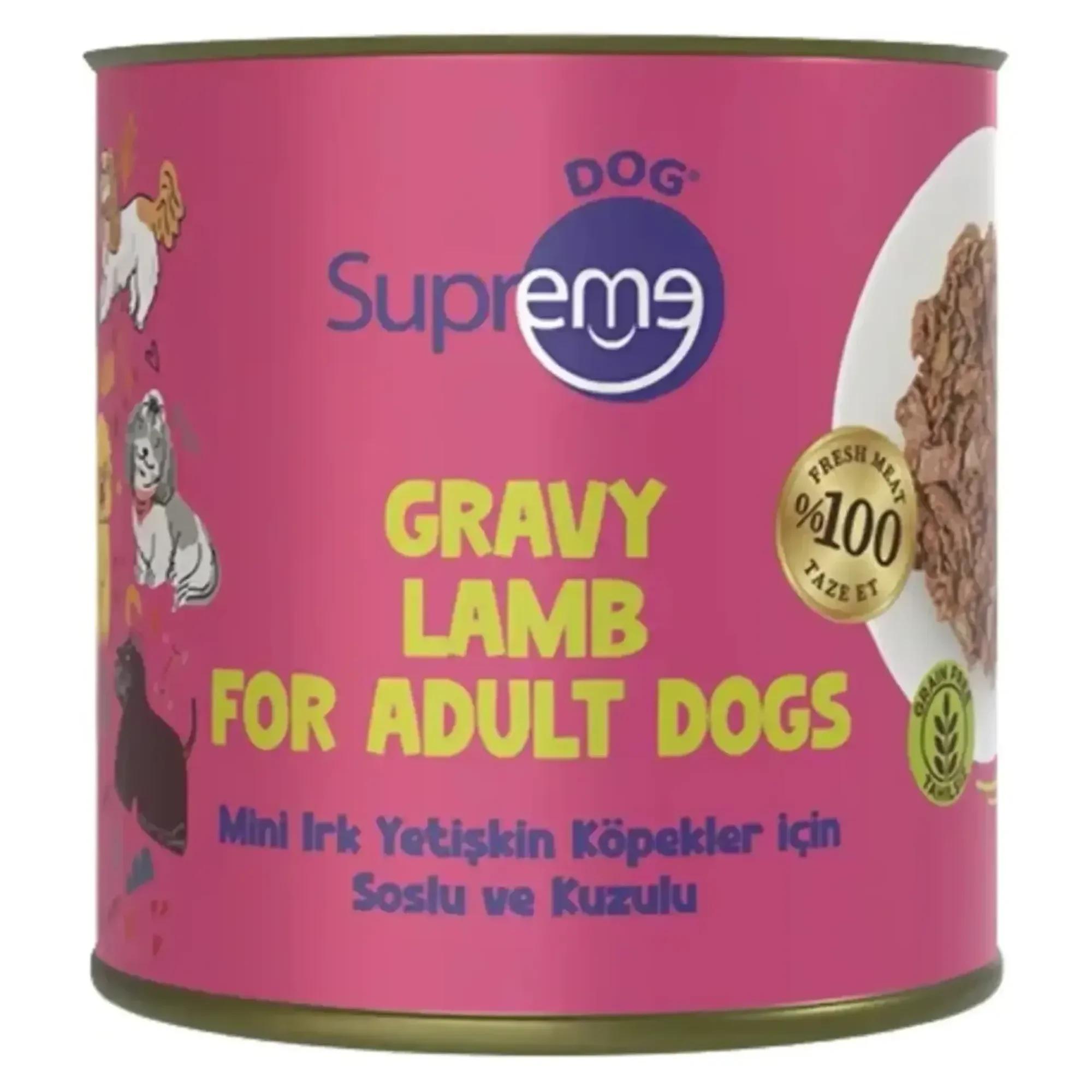 Supreme Dog Supreme Mini Irk Yetişkin Köpekler için Soslu ve Kuzulu Konserve Mama 200 G