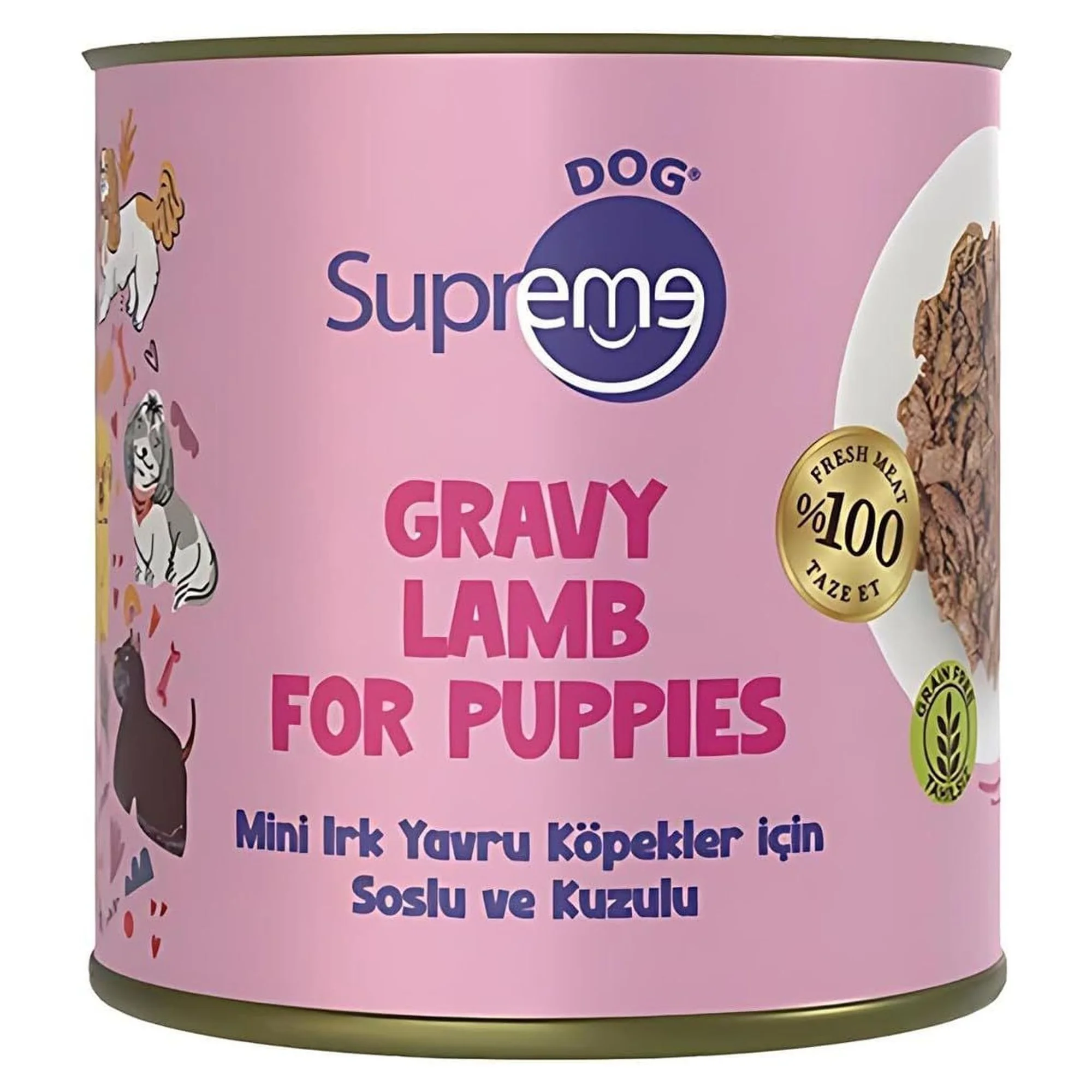 Supreme Dog Supreme Mini Irk Yavru Köpekler için Soslu ve Kuzulu Konserve Mama 200 G