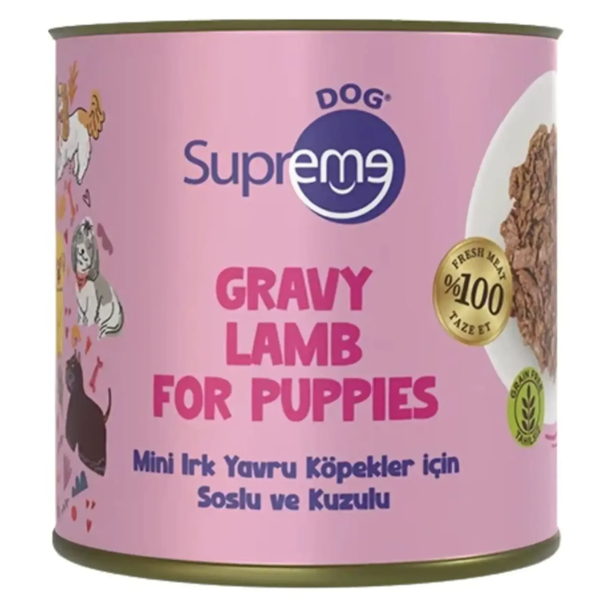 Supreme Dog Supreme Mini Irk Yavru Köpekler için Soslu ve Kuzulu Konserve Mama 200 G