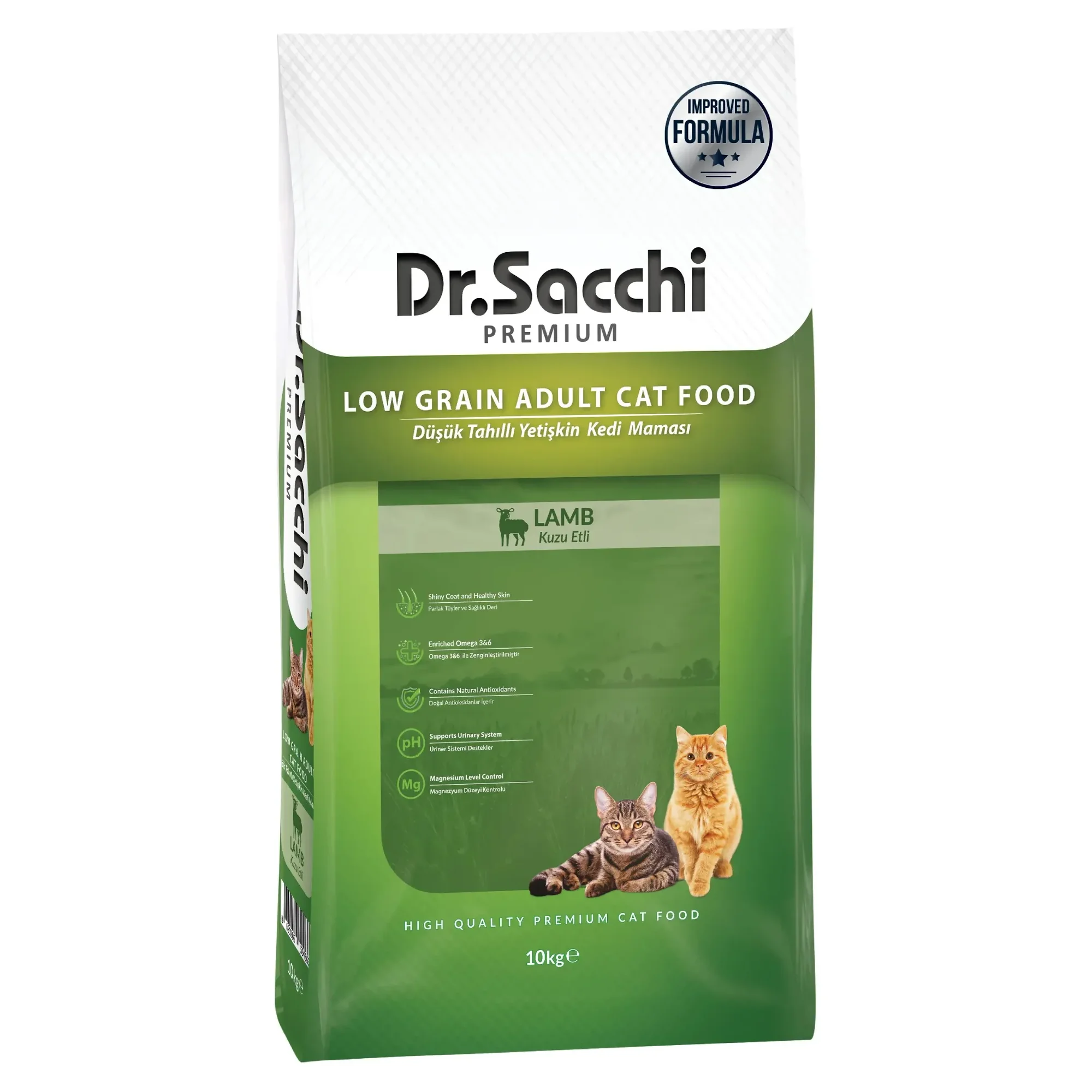Dr.Sacchi Premium Düşük Tahıllı Kuzu Etli Yetişkin Kedi Maması 10 KG