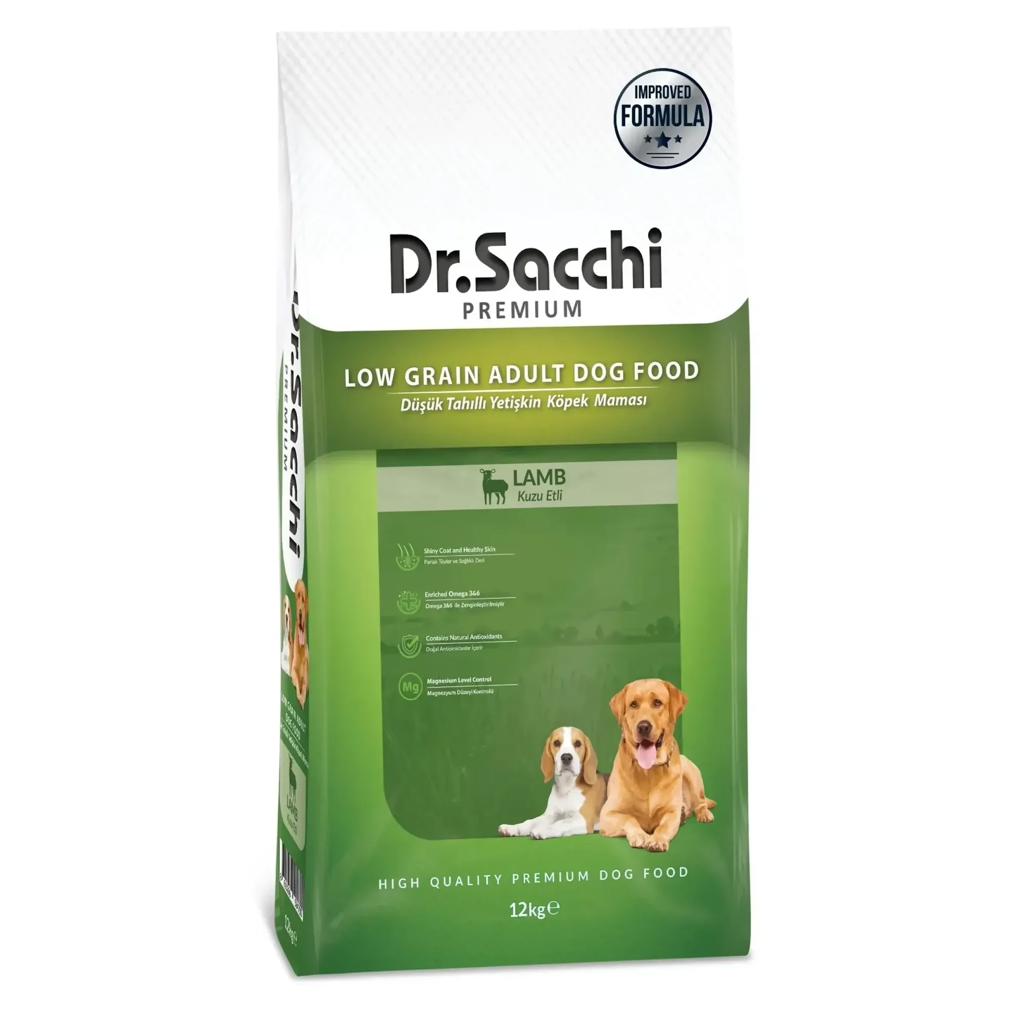 Dr.Sacchi Premium Düşük Tahıllı Kuzu Etli Yetişkin Köpek Maması 12KG + GimCat Malt Soft Extra 100G Hediyeli