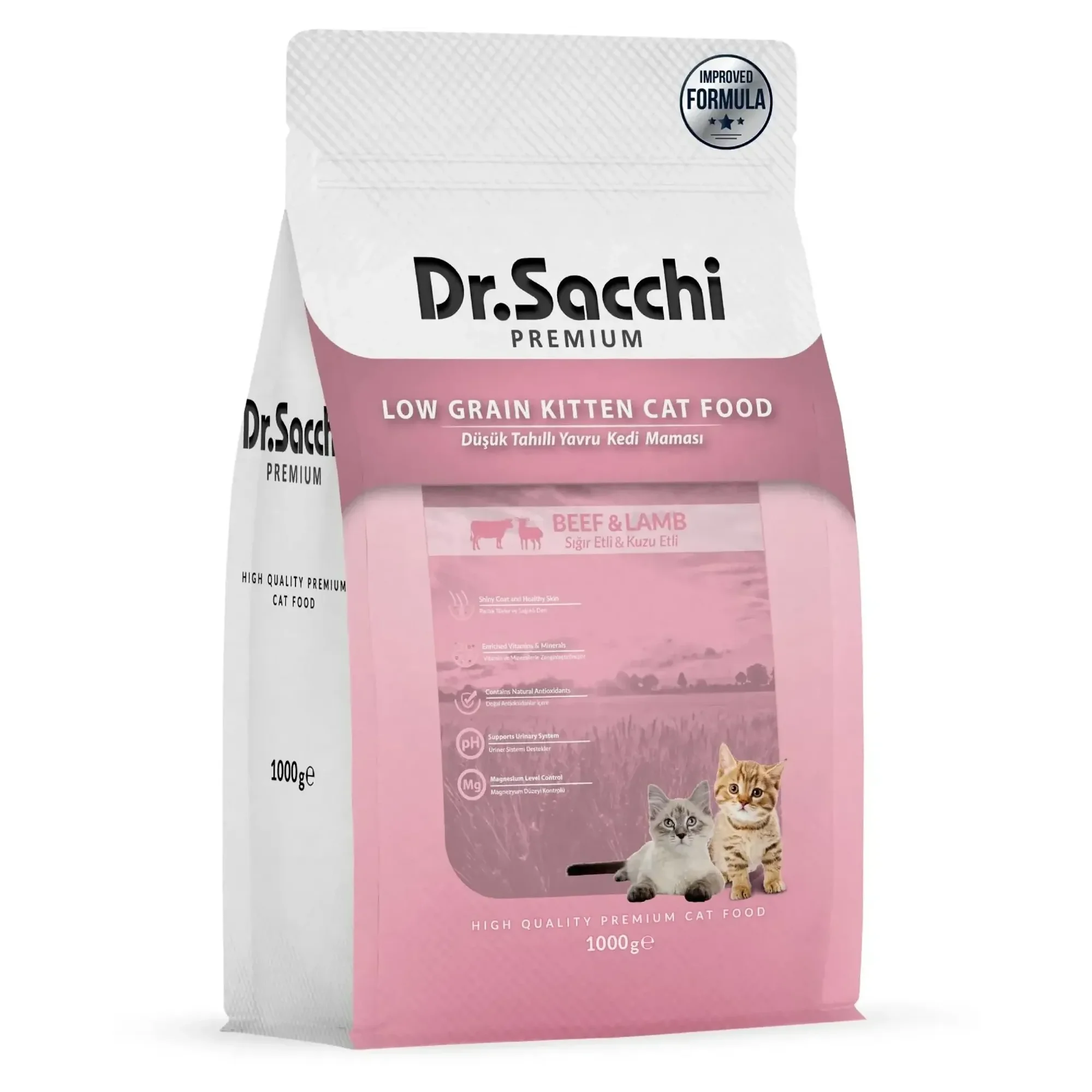 Dr.Sacchi Dr.Sacchi Premium Düşük Tahıllı Sığır Etli Ve Kuzu Etli Yavru Kedi Maması 1 KG