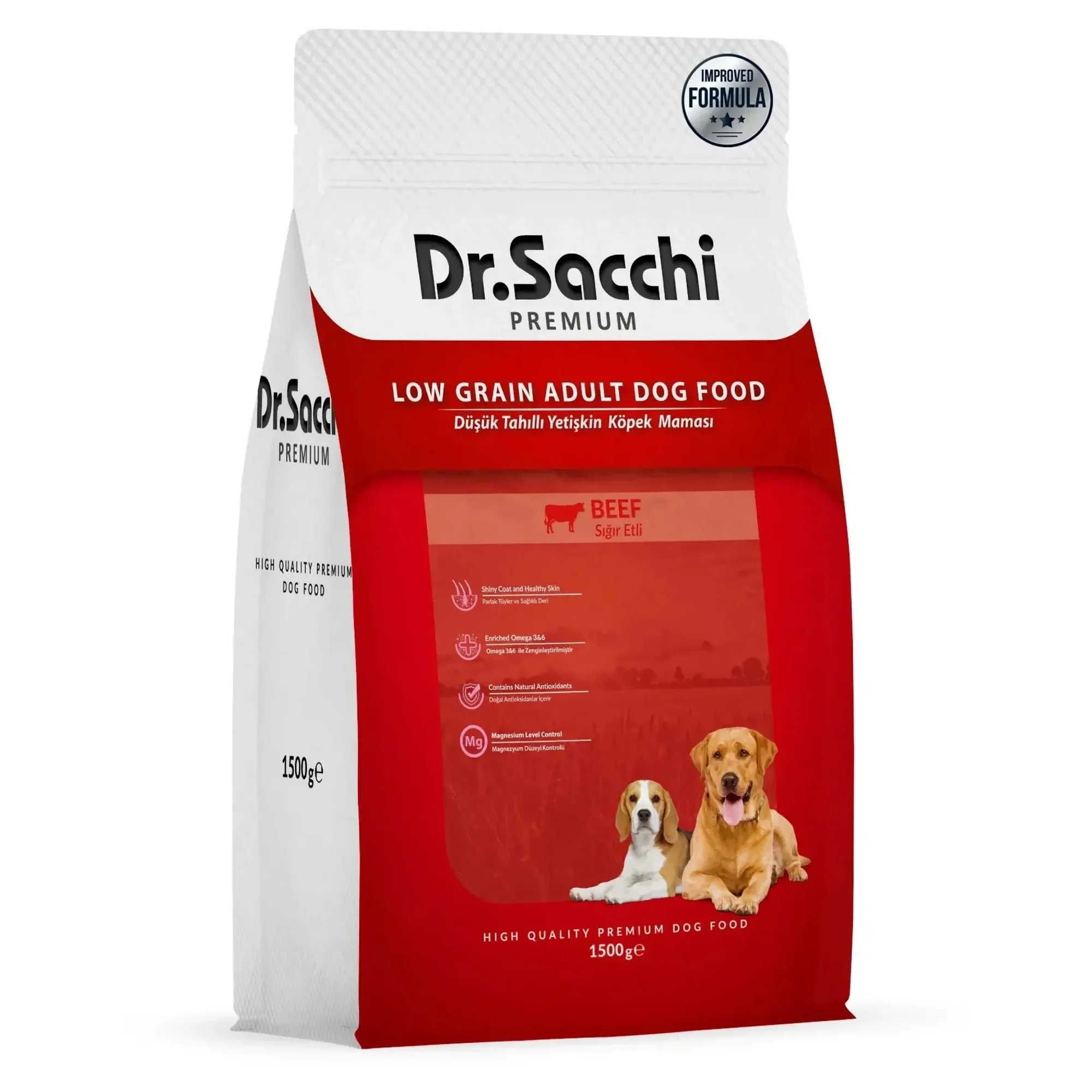 Dr.Sacchi Dr.Sacchi Premium Düşük Tahıllı Sığır Etli Yetişkin Köpek Maması 1.5 KG