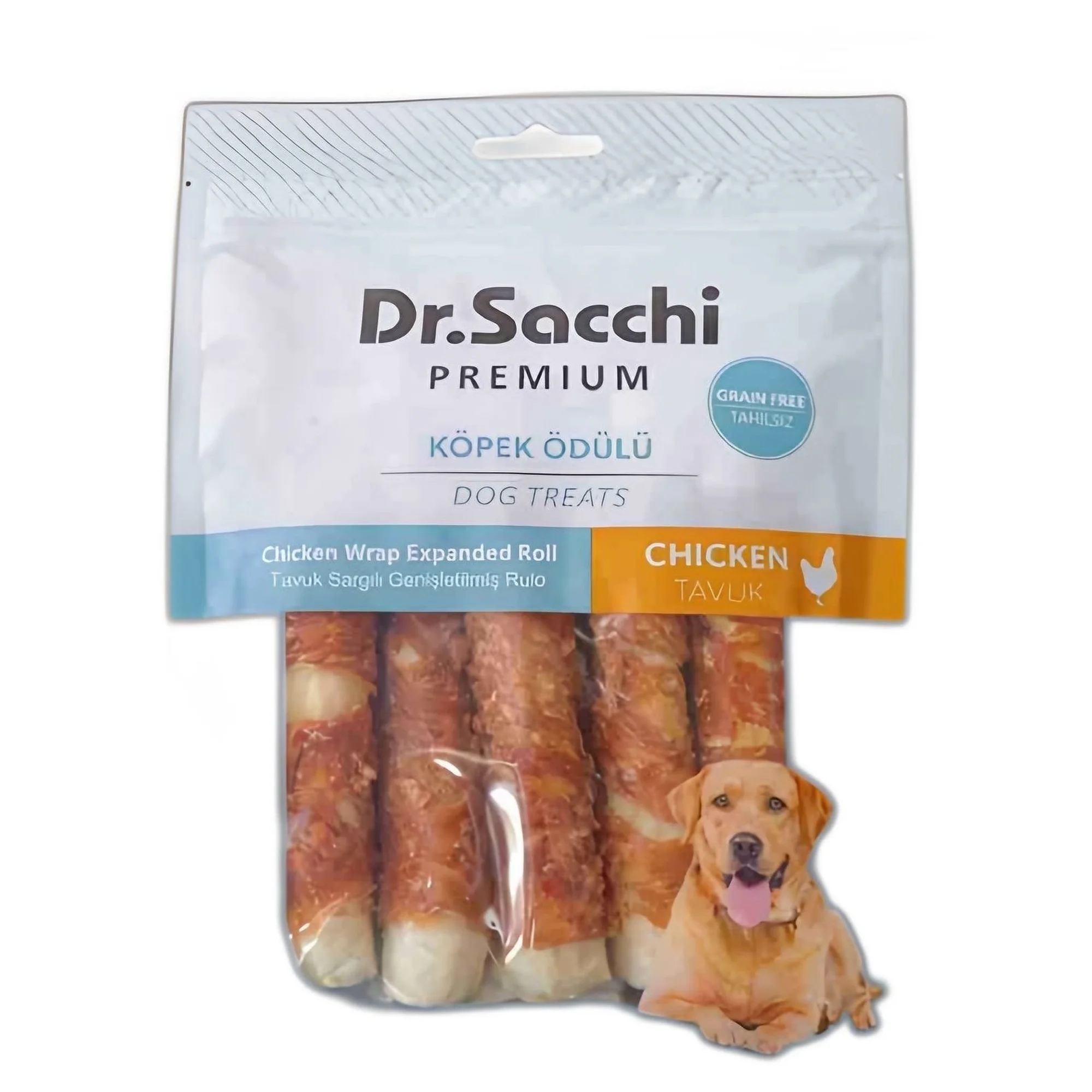 Dr.Sacchi Premium Tahılsız Tavuk Sargılı Genişletilmiş Rulo Köpek Ödülü 5'' 5'li 125 G