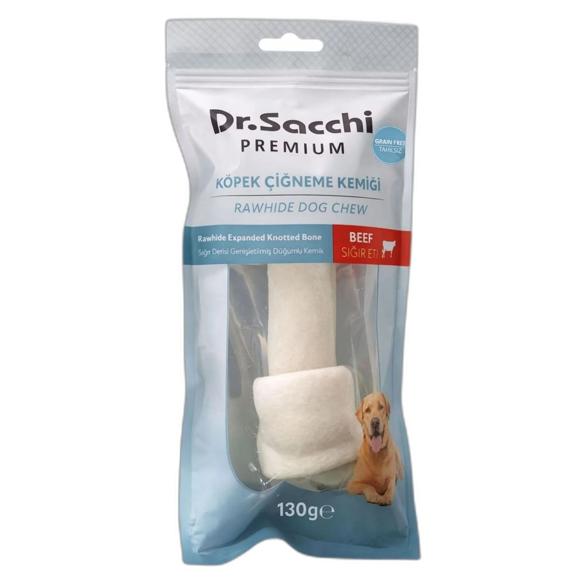 Dr.Sacchi Premium Tahılsız Genişletilmiş Sığır Derisi Düğüm Kemiği Köpek Ödülü 7-8“ 130 G