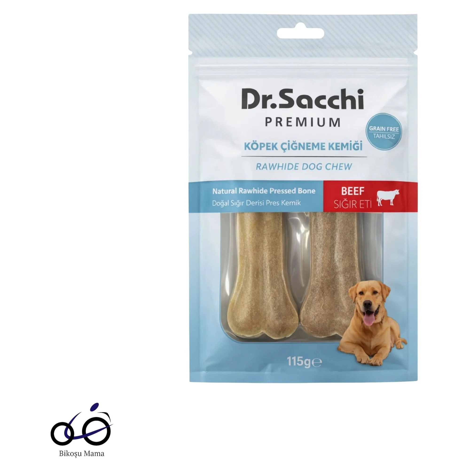 Dr.Sacchi Dr.Sacchi Premium Tahılsız Sığır Etli Doğal Sığır Derisinden Preslenmiş Kemik Köpek Ödülü 2'li 115 G