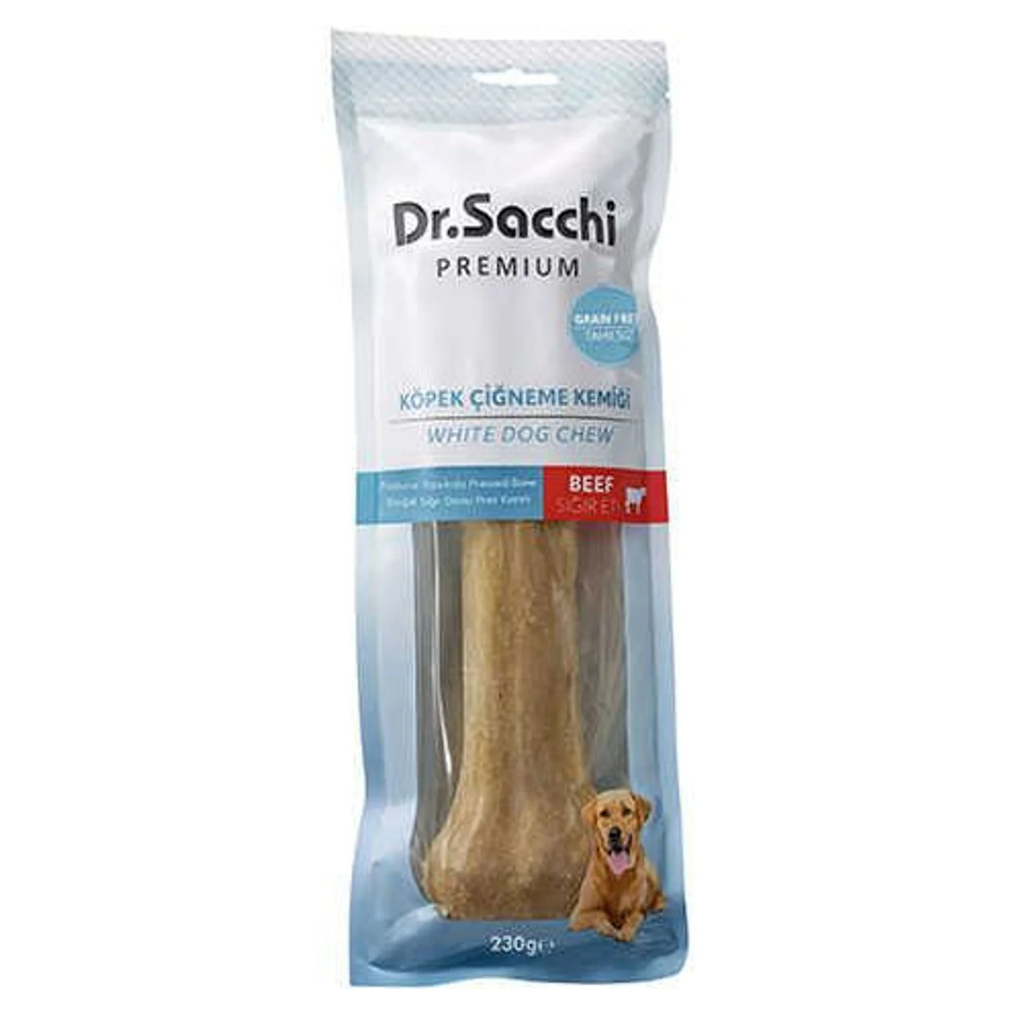 Dr.Sacchi Premium Tahılsız Sığır Etli Doğal Sığır Derisinden Preslenmiş Kemik Köpek Ödülü 230 G