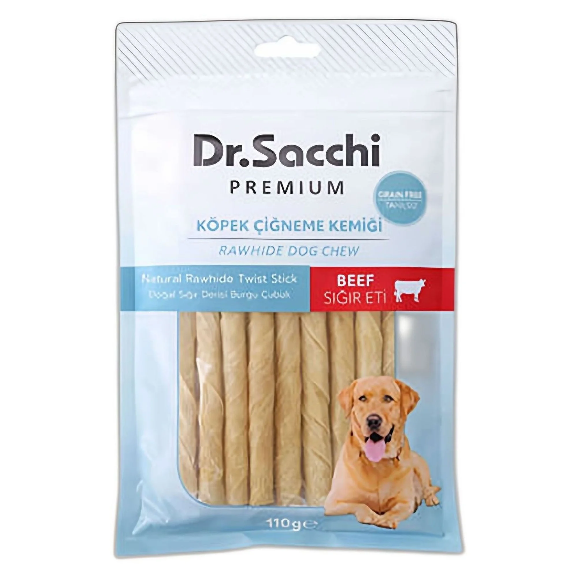 Dr.Sacchi Premium Tahılsız Sığır Etli Doğal Sığır Derisinden Burgu Çubuk Köpek Ödülü 15'li 110 G