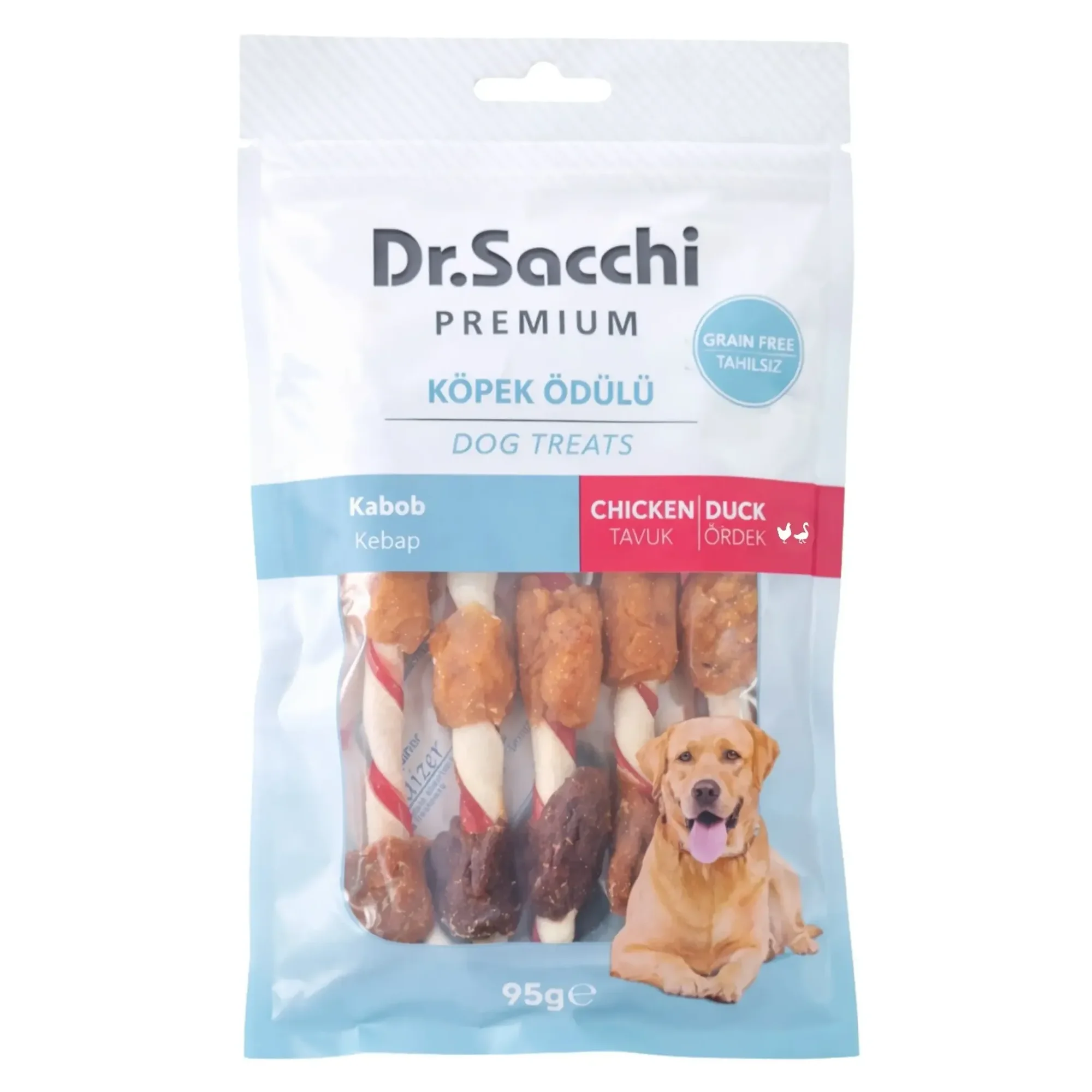 Dr.Sacchi Premium Tahılsız Tavuklu ve Ördekli Kebap Köpek Ödülü 5'' 5'li 95 G