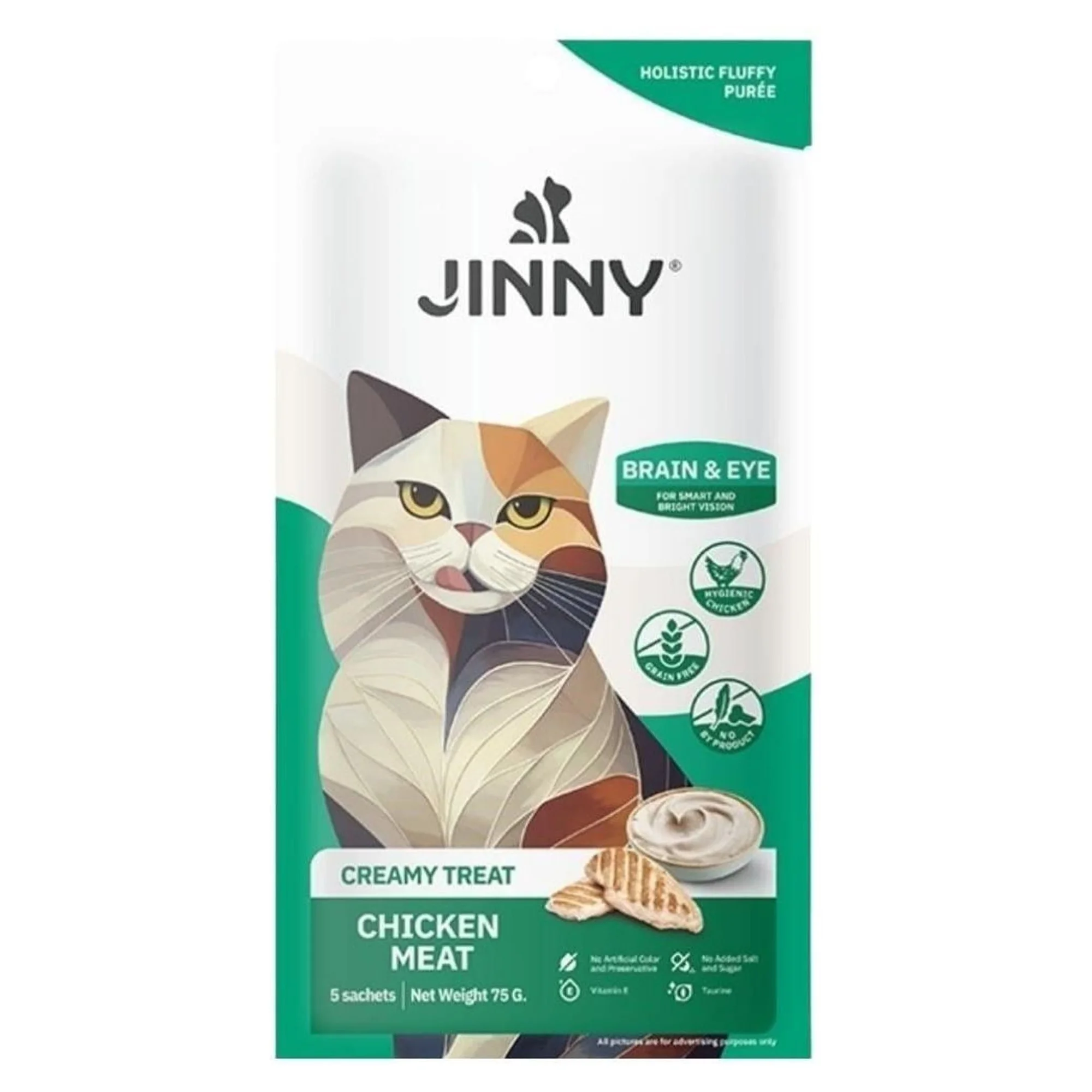 Jinny Jinny Creamy Treat Tavuklu Beyin ve Göz Sağlığı İçin Yetişkin Kedi Yaş Mama 15x5 G