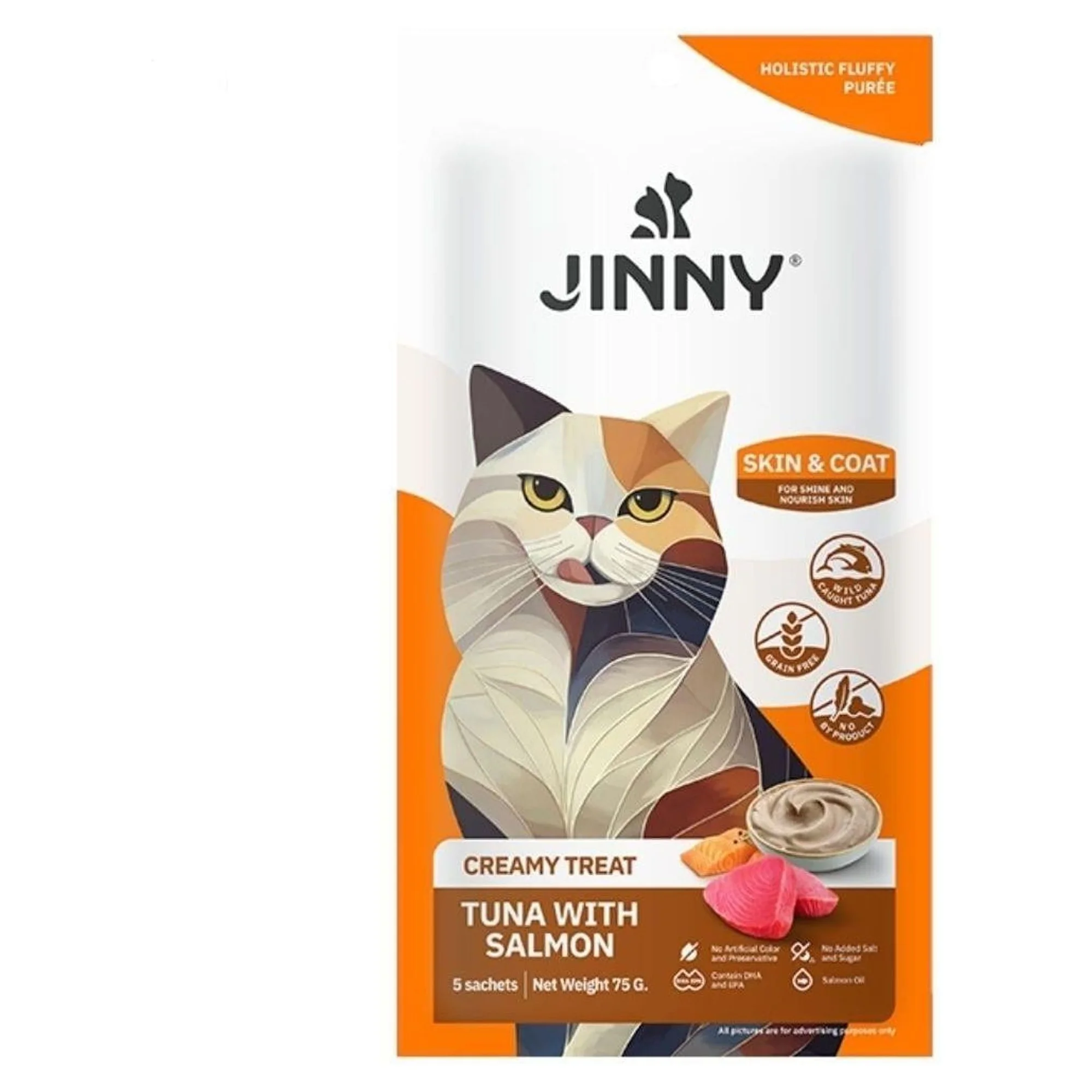 Jinny Jinny Creamy Treat Ton Balığı ve Somon Hassas Derili Yetişkin Kedi Yaş Mama 15x5 G