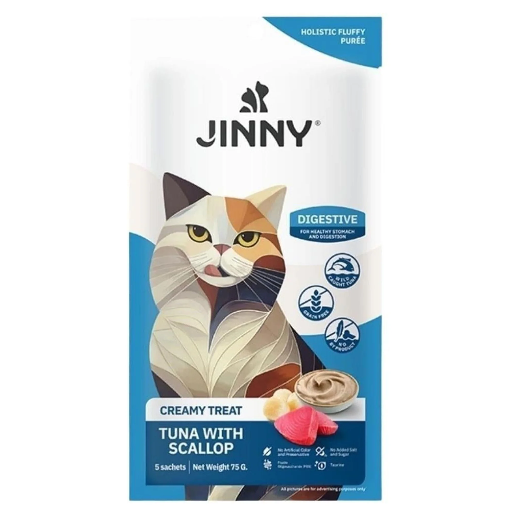 Jinny Jinny Creamy Treat Ton Balığı ve Deniz Tarağı Hassas Sindirim Yetişkin Kedi Yaş Mama 15x5 G