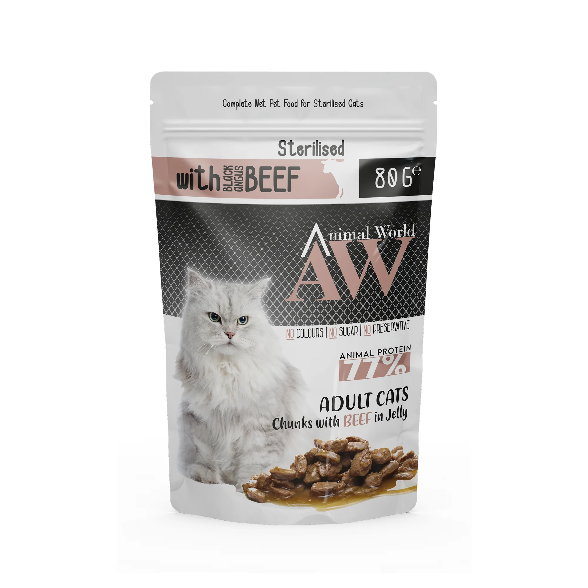 Animal World Animal World Adult Sterilised Chunks with Beef in Jelly 80 G